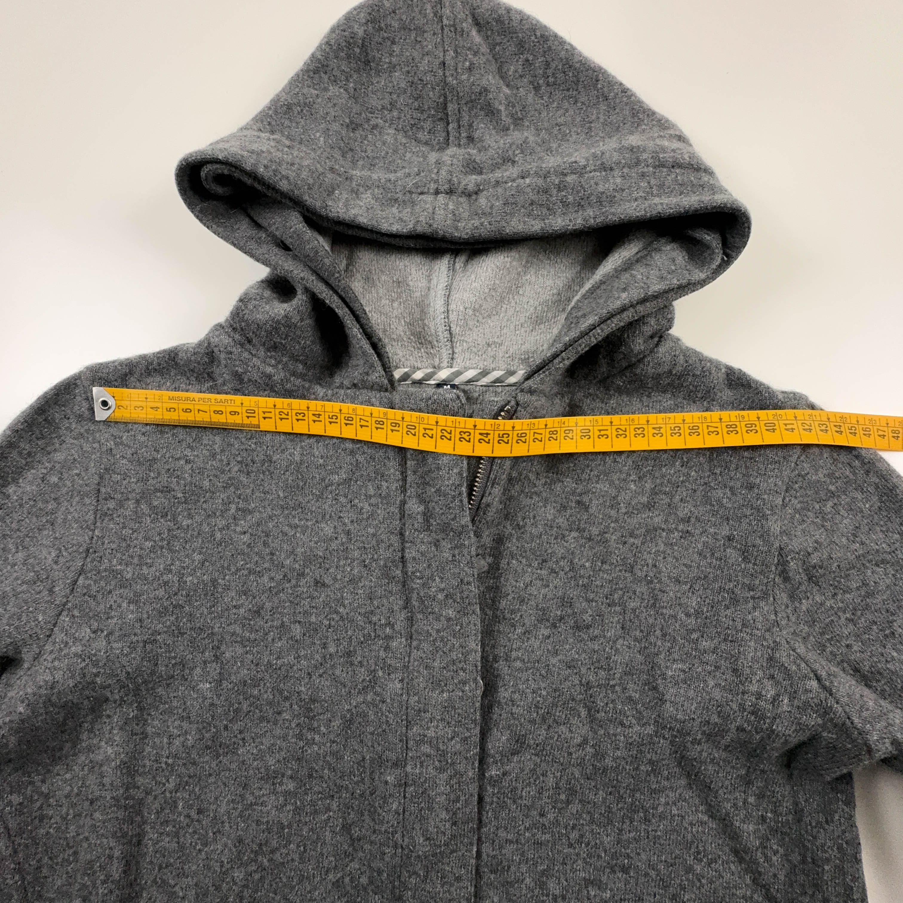 Maglione Woolrich grigio con zip cappuccio e bottoni 42% lana - Taglia S/M uomo