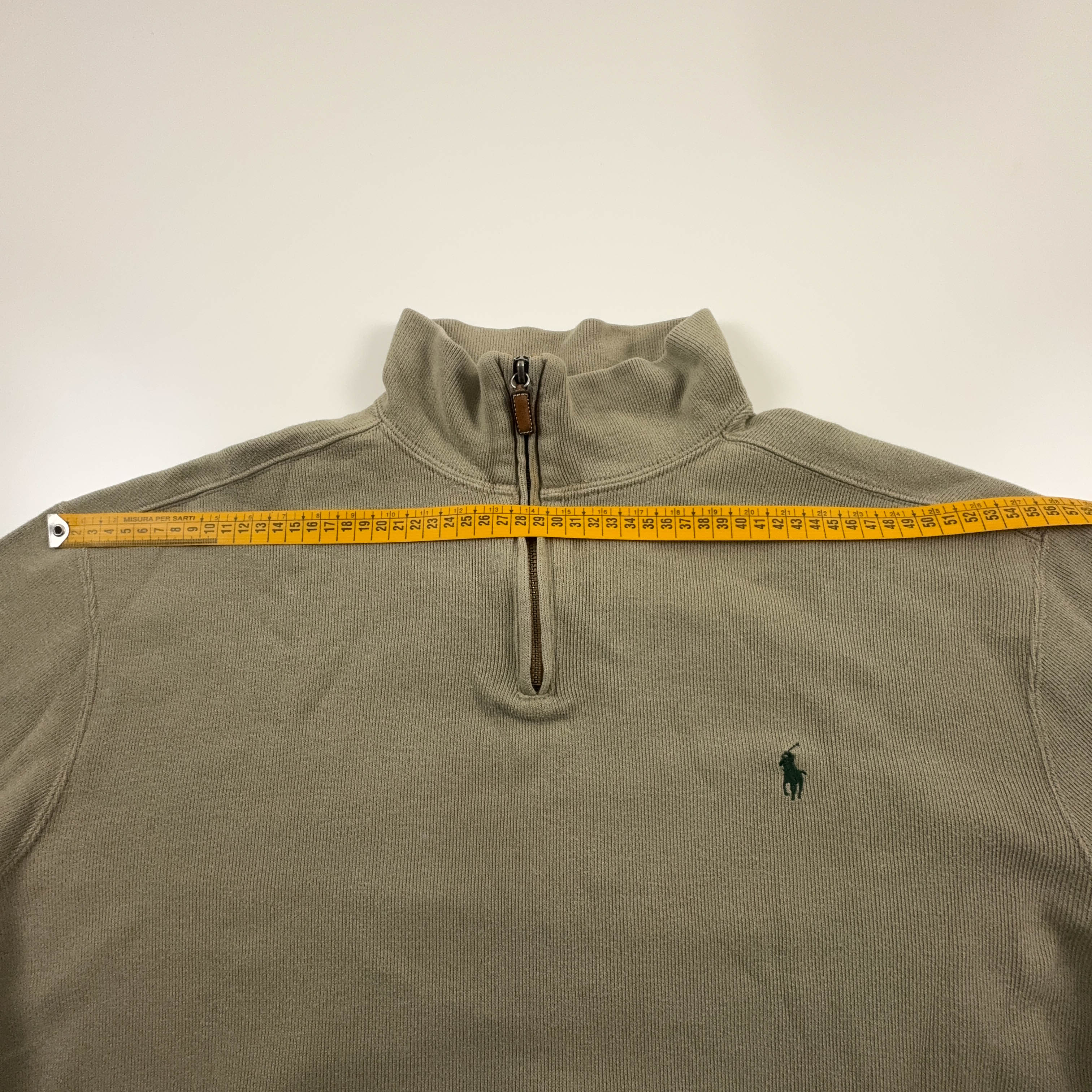 Maglione Ralph Lauren quarter zip beige con inserto a quadretti - Taglia XL uomo