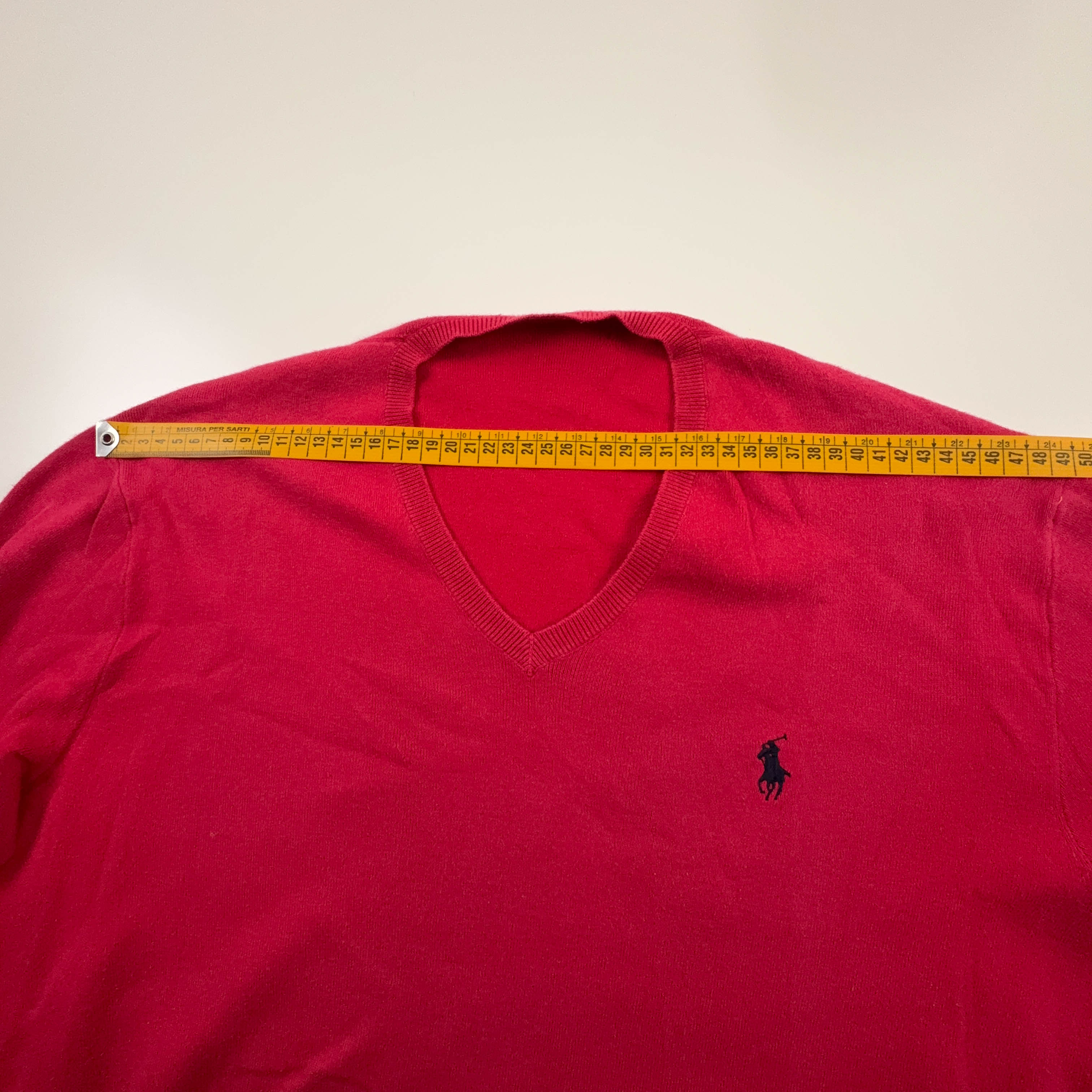 Maglione leggero Ralph Lauren rosso scollo a V 100% cotone - Taglia M uomo