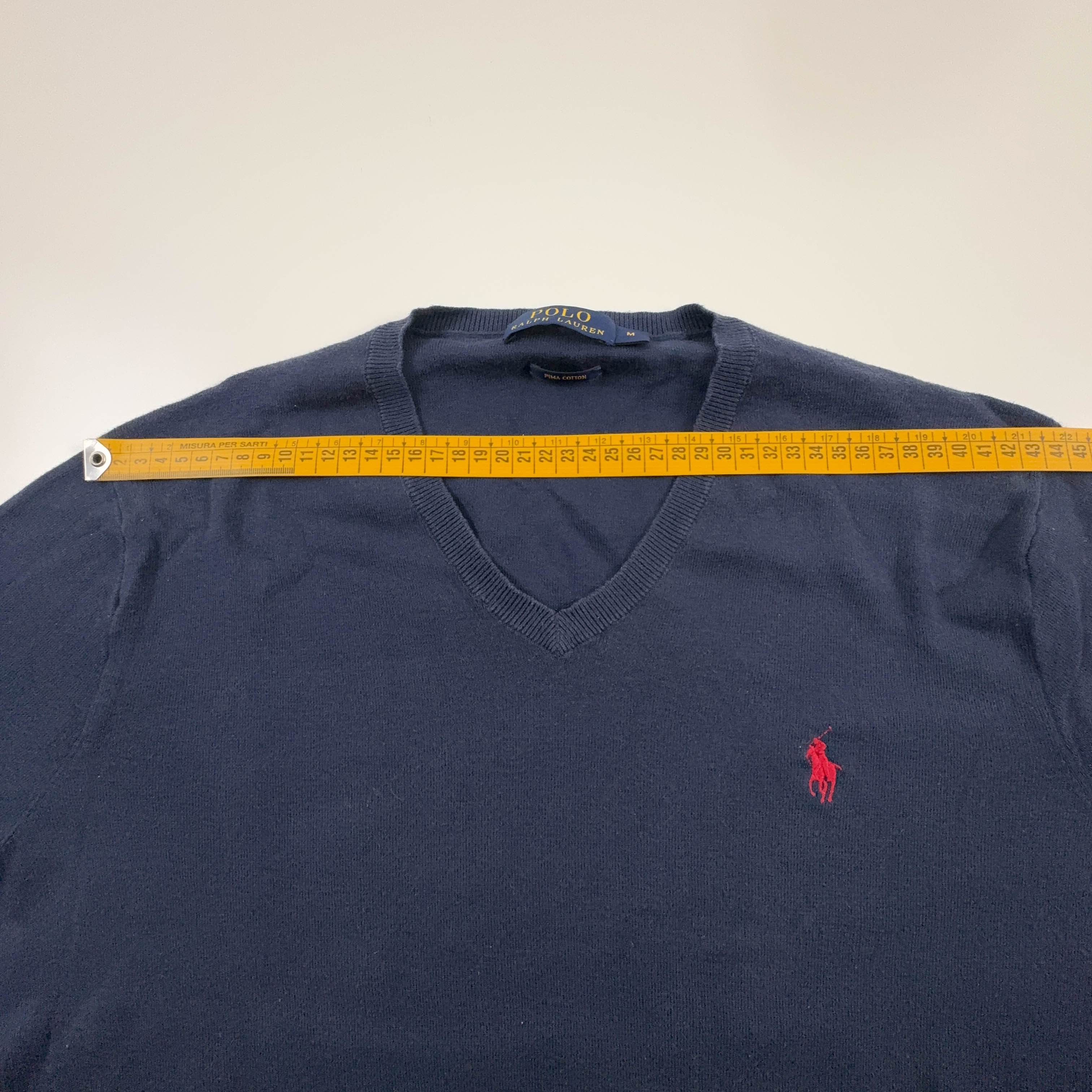 Maglione leggero Ralph Lauren blu scuro scollo a V 100% cotone - Taglia M uomo