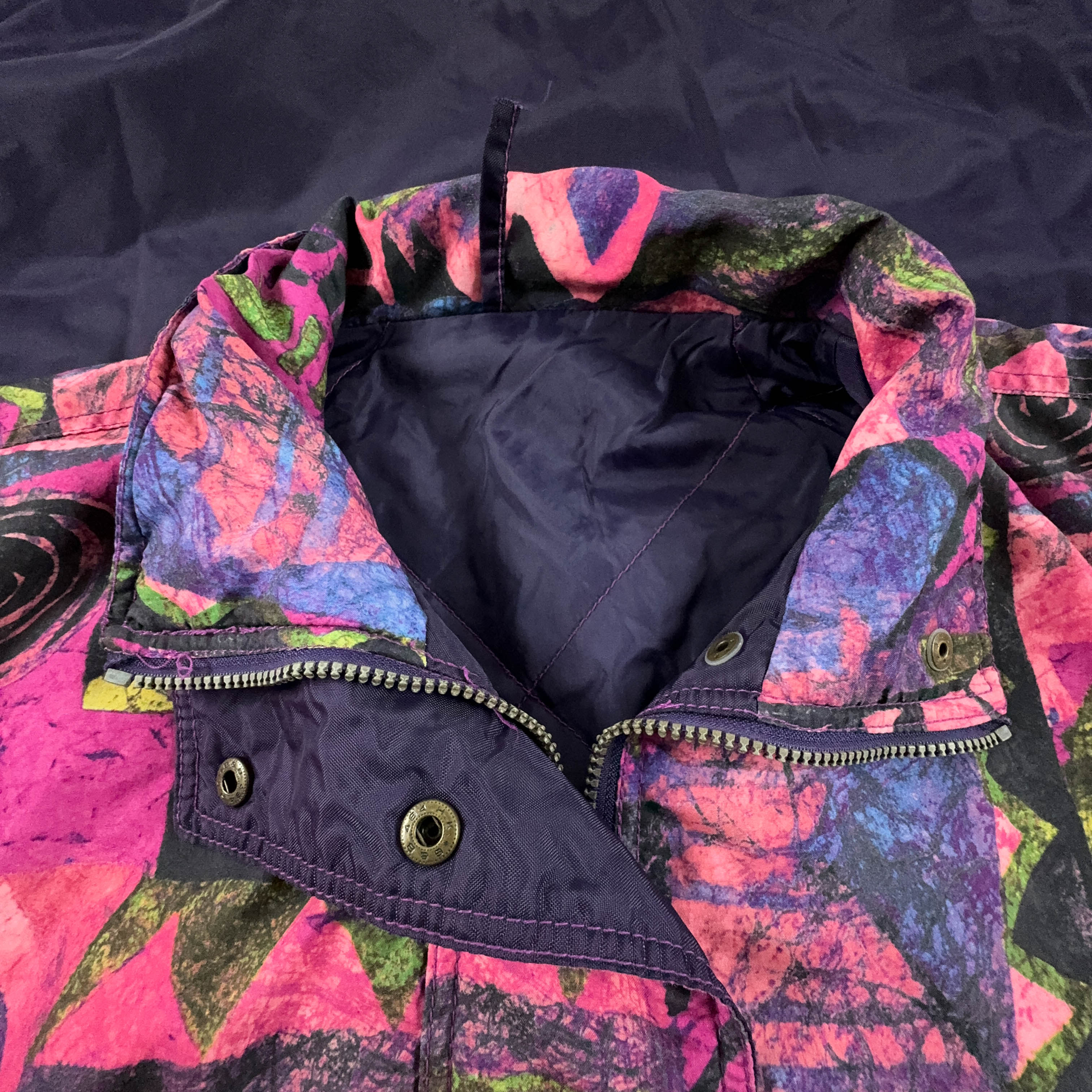 Giacca Vintage viola e rosa a fantasia con bottoni - Taglia XL uomo