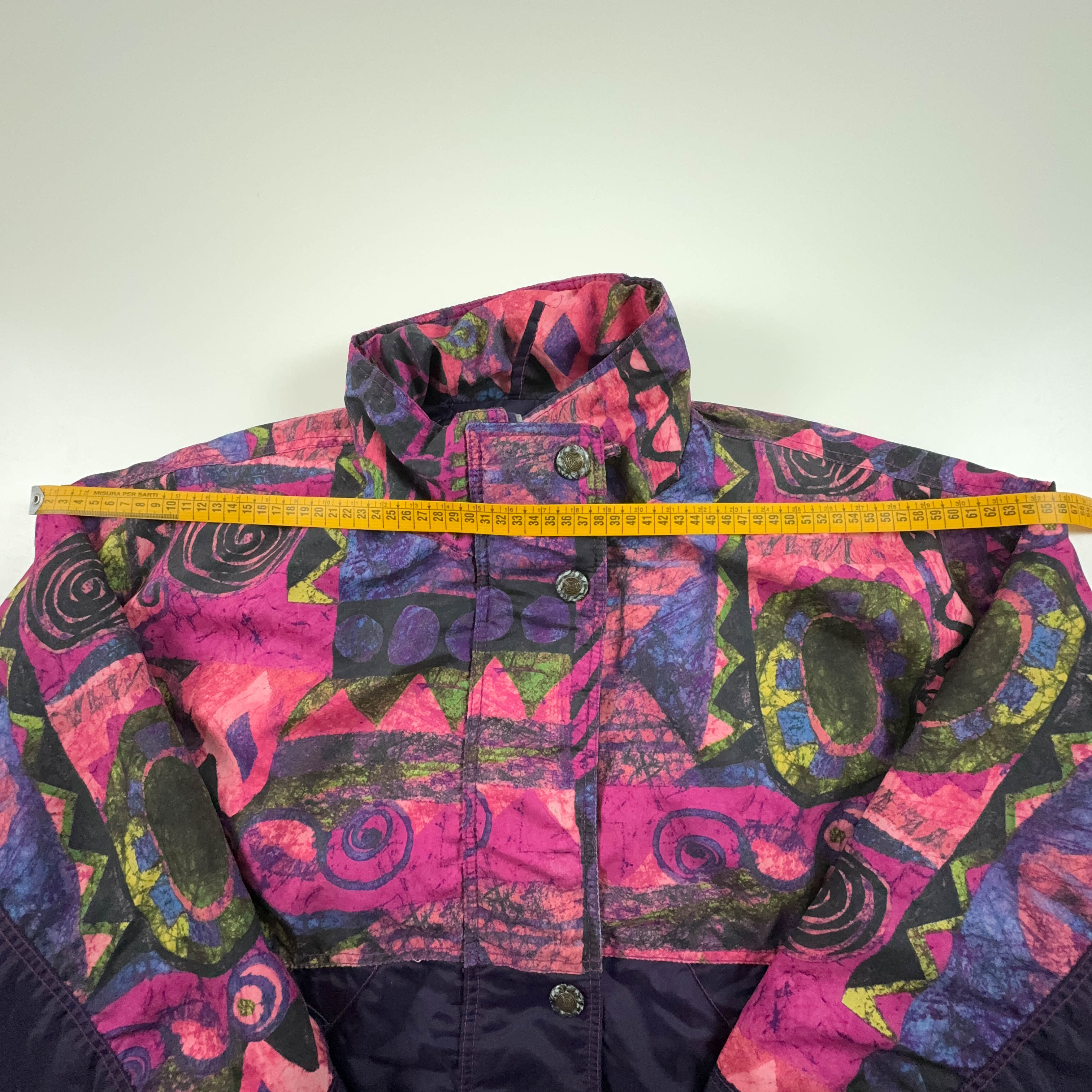 Giacca Vintage viola e rosa a fantasia con bottoni - Taglia XL uomo