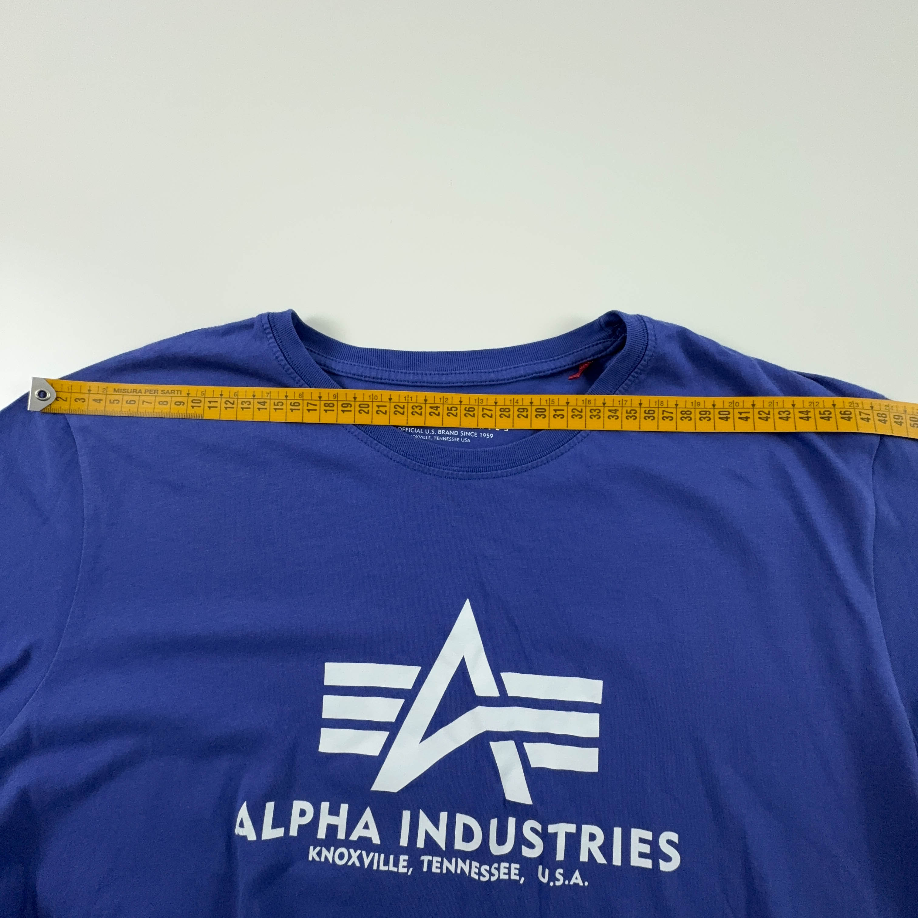 Alpha Industries Blue Crew Neck T-Shirt with Printed Logo - Men's Size L