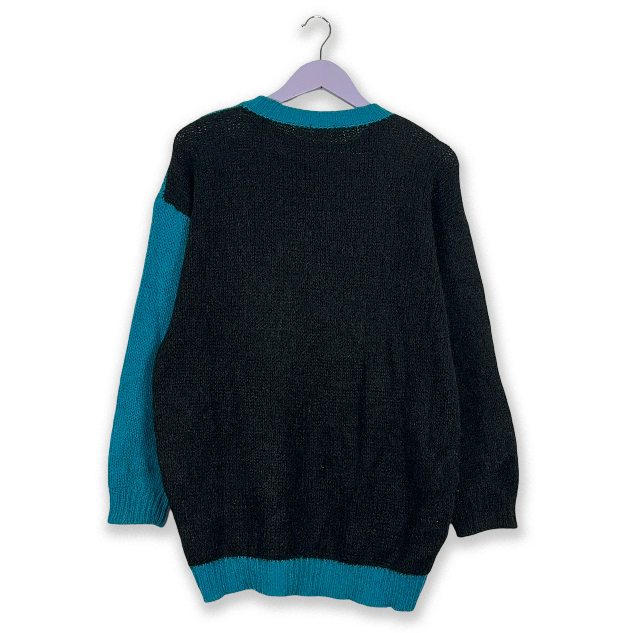 Vintage 70% wool black and light blue geometric crew neck sweater - Size 36 women