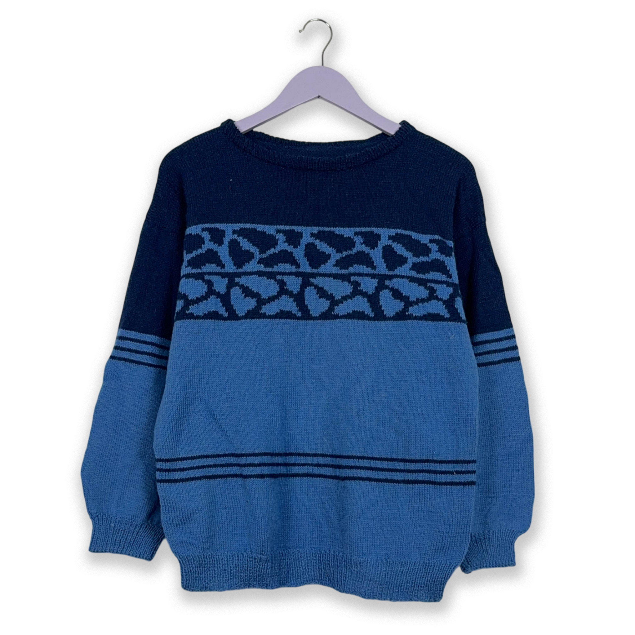 Light and dark blue Vintage crew neck wool blend sweater - Men's size M