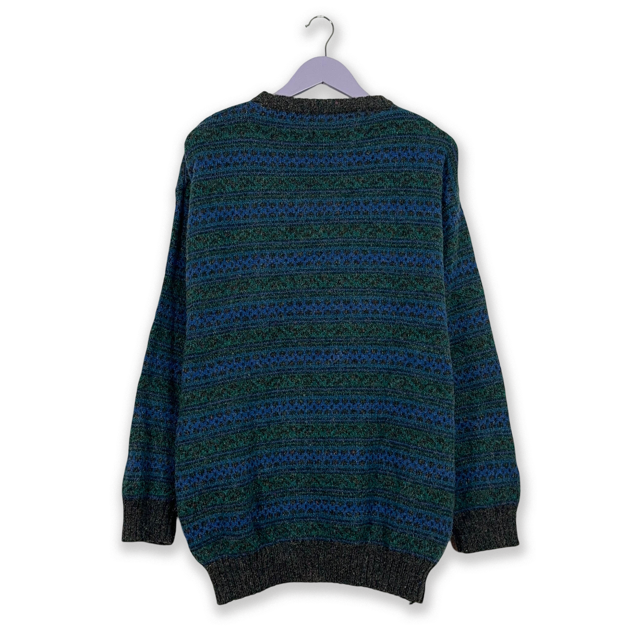 Vintage 70% Wool Blue and Green Crewneck Sweater - Size L/XL Men