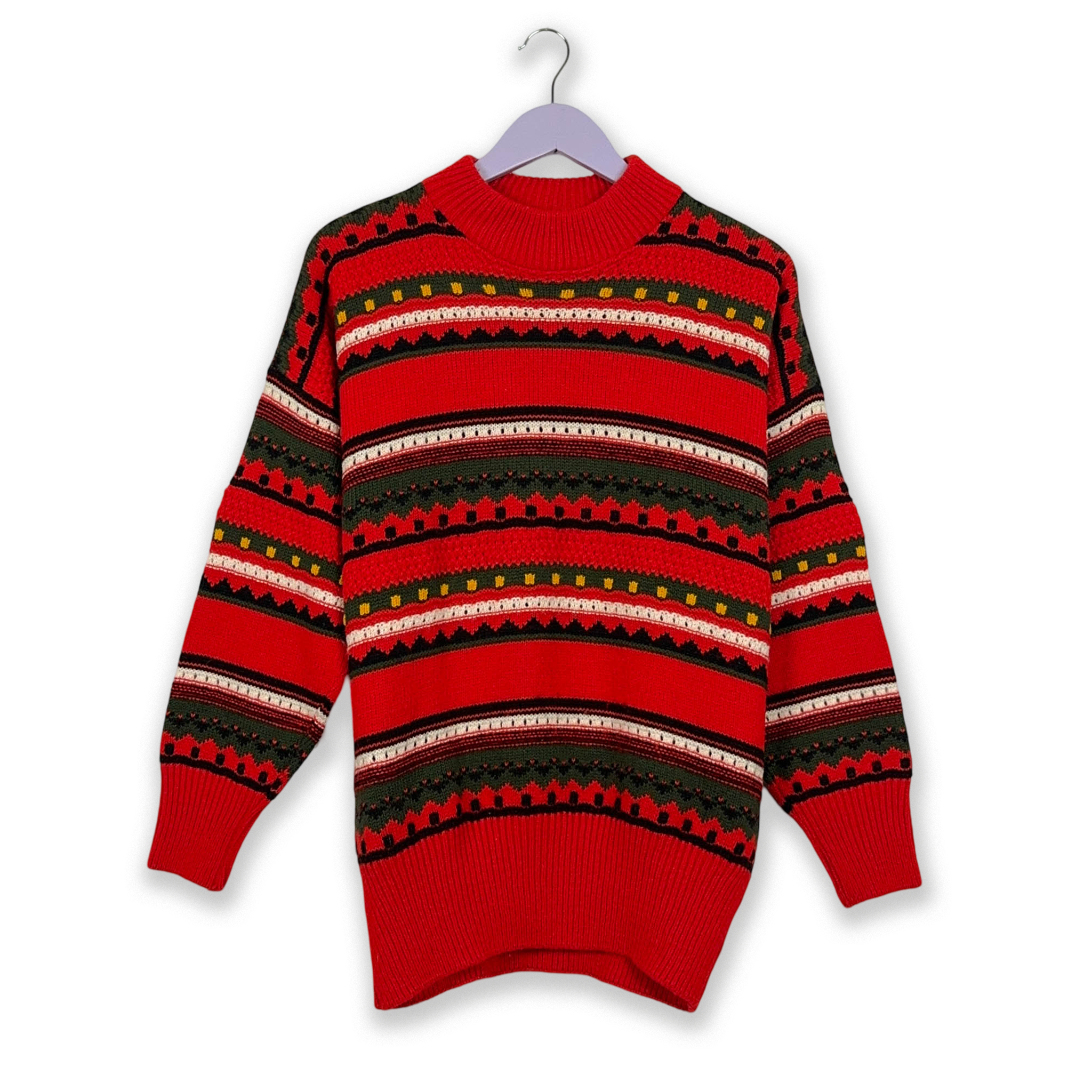 Vintage 50% wool red striped crew neck sweater - Size L men