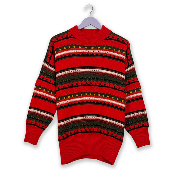 Vintage 50% wool red striped crew neck sweater - Size L men