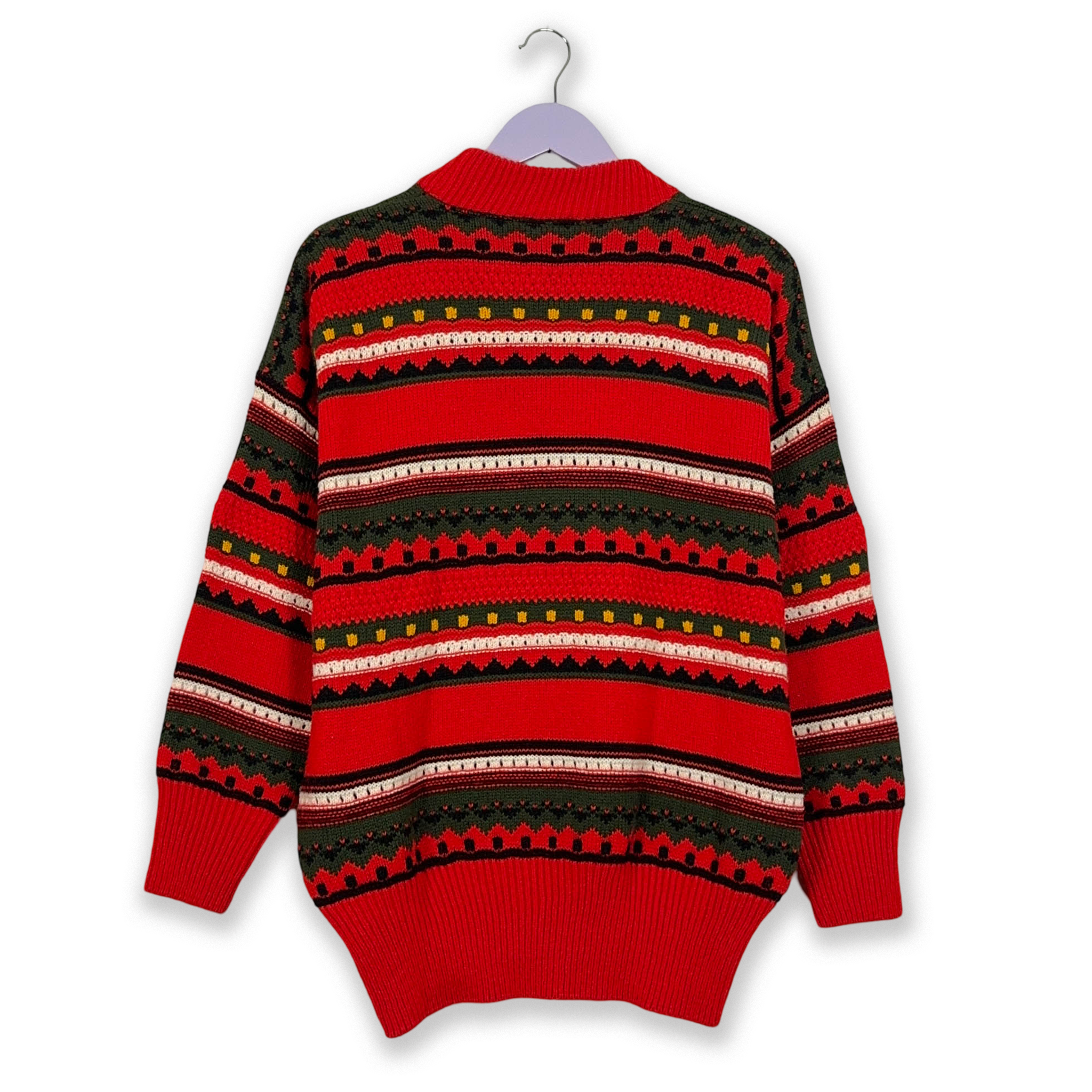 Vintage 50% wool red striped crew neck sweater - Size L men