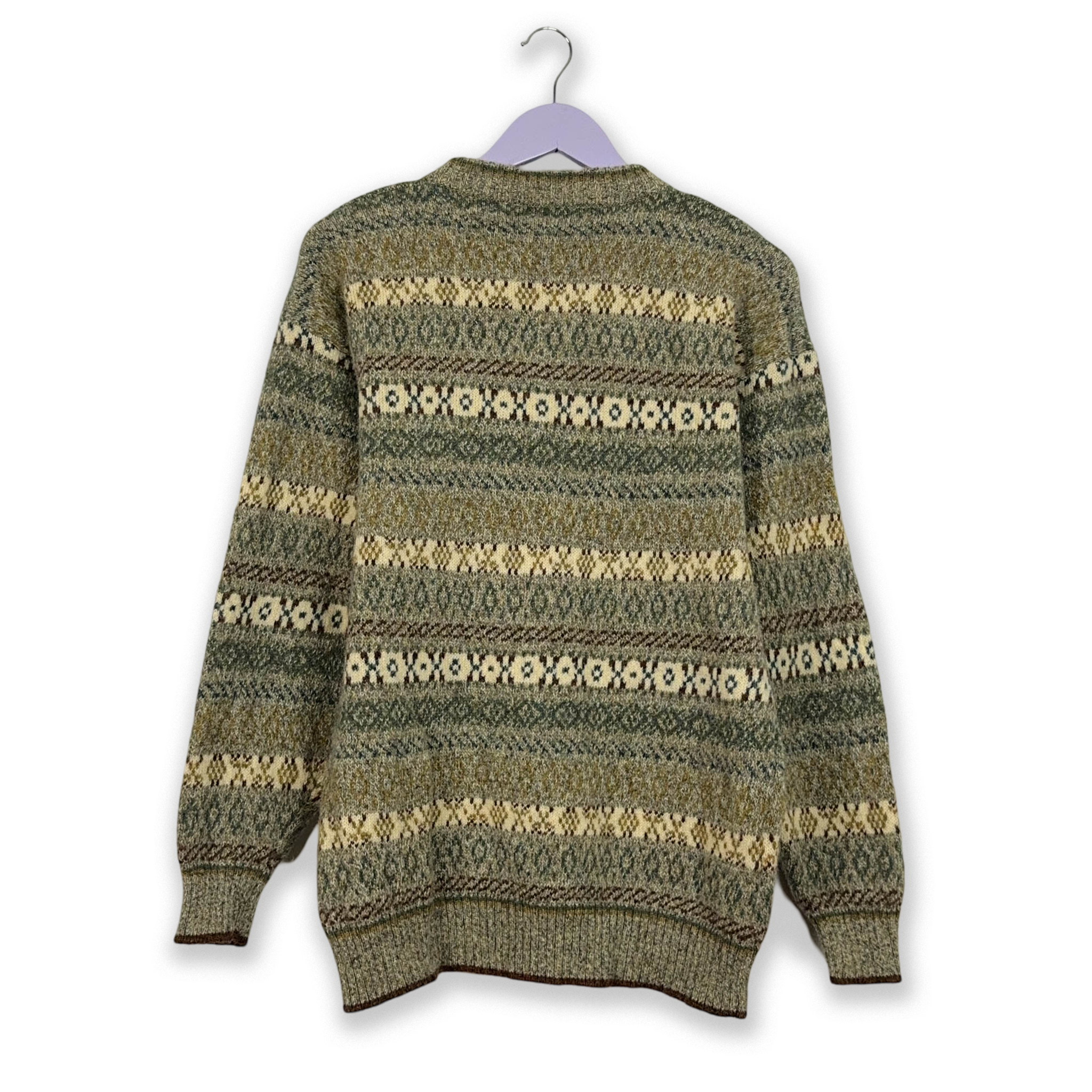 Vintage 100% wool grey geometric pattern crew neck sweater - Size L men