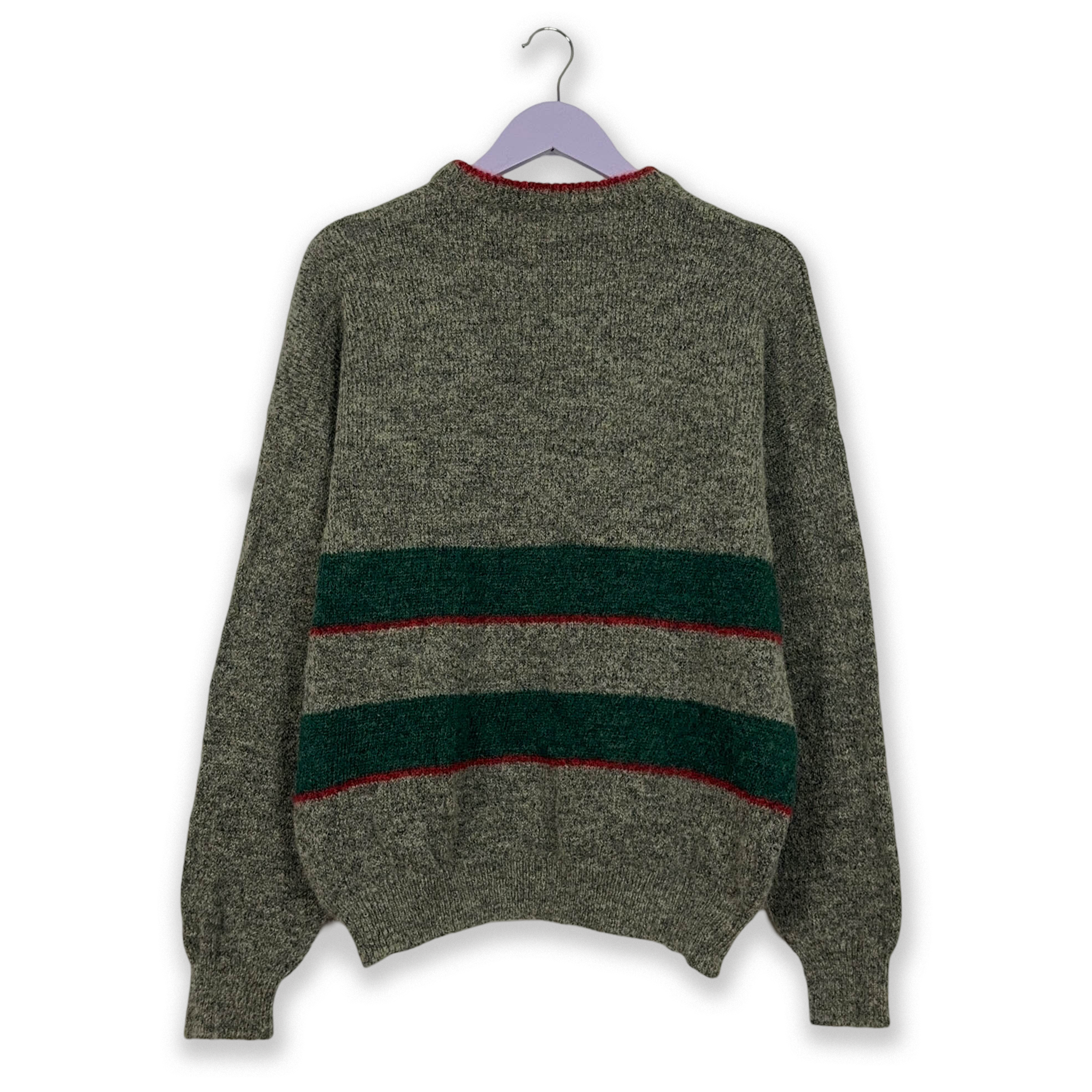 Belfe Vintage 90% wool and mohair grey with green stripes crew neck sweater - Size L men
