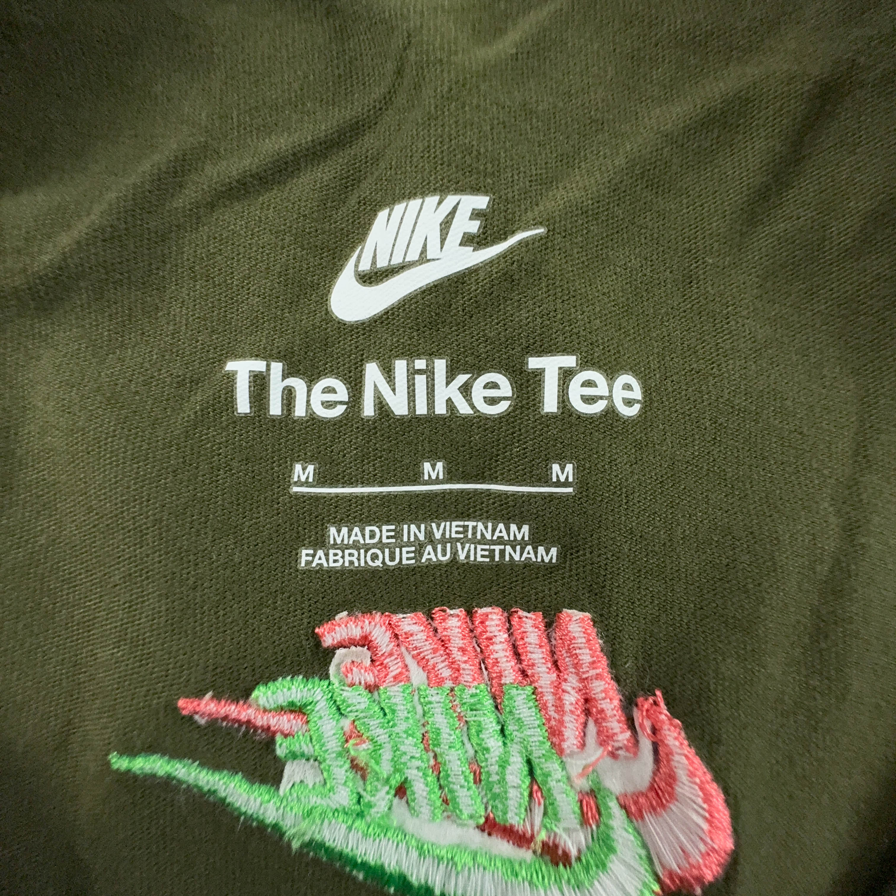 Forest Green Nike Crew Neck T-Shirt with Embroidered Logos - Men's Size M/L