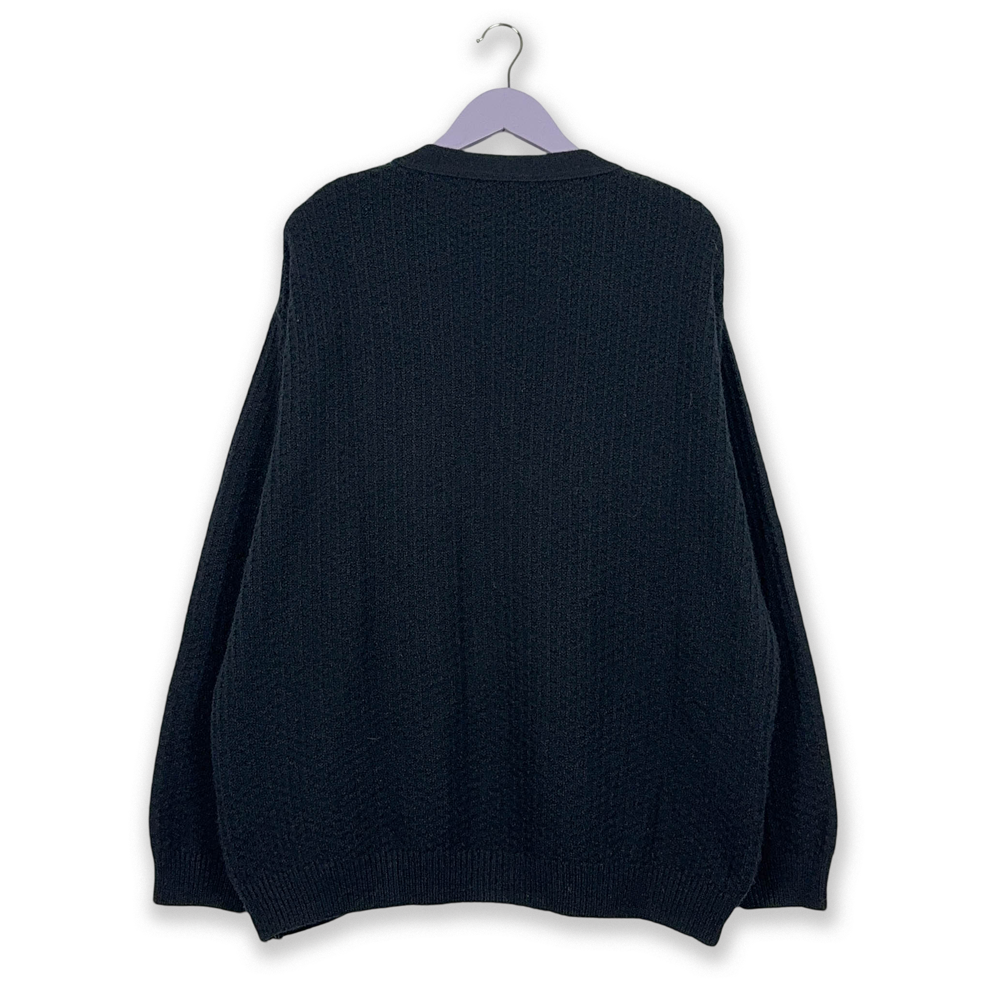 Vintage Blue Geometric Pattern Cardigan 50% Wool with Buttons - Size XL Men