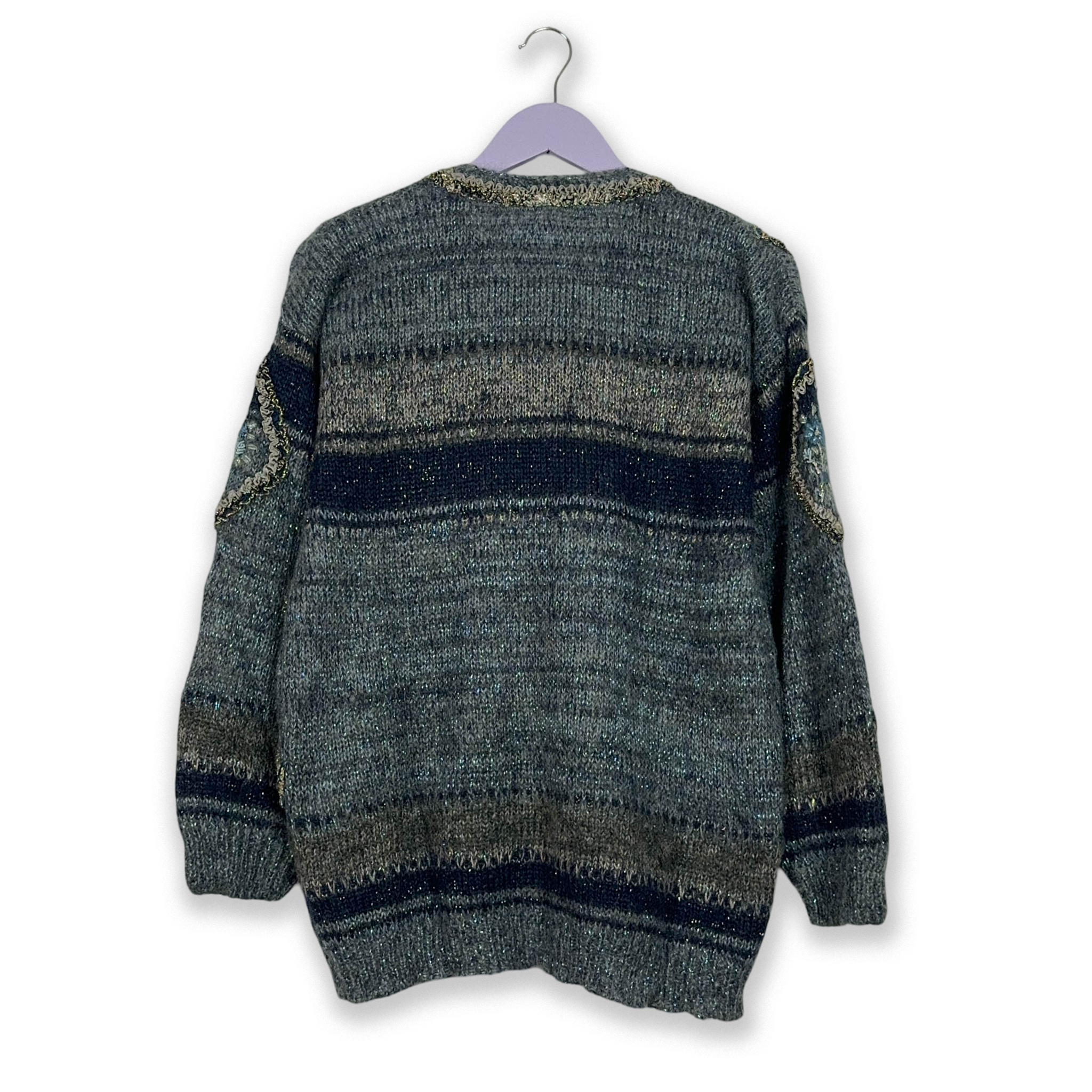 Vintage 100% Wool Handmade Blue Cardigan with Buttons - Size L/XL Women