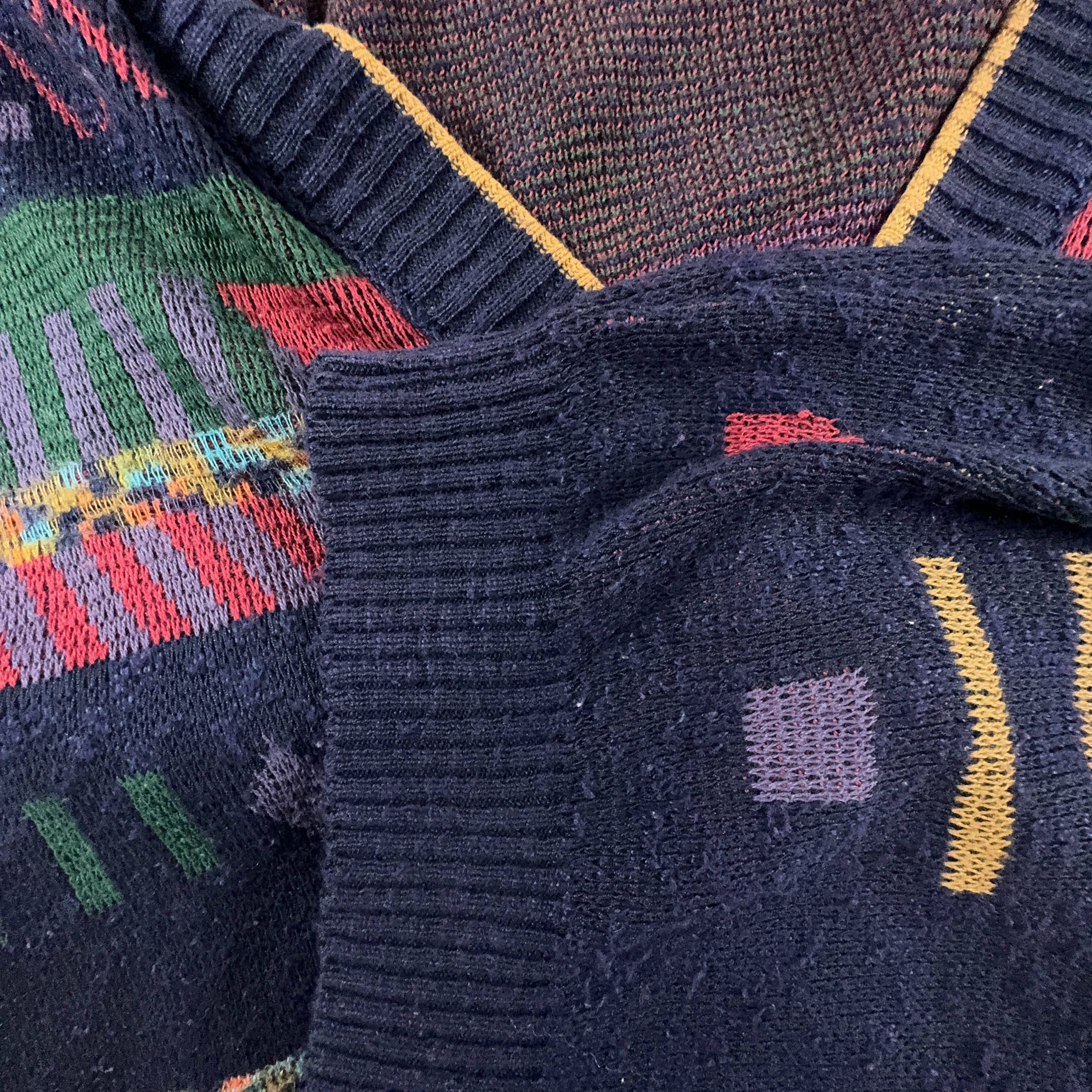 Vintage Blue Cardigan 50% Cotton Geometric Pattern with Buttons - Size M/L Men