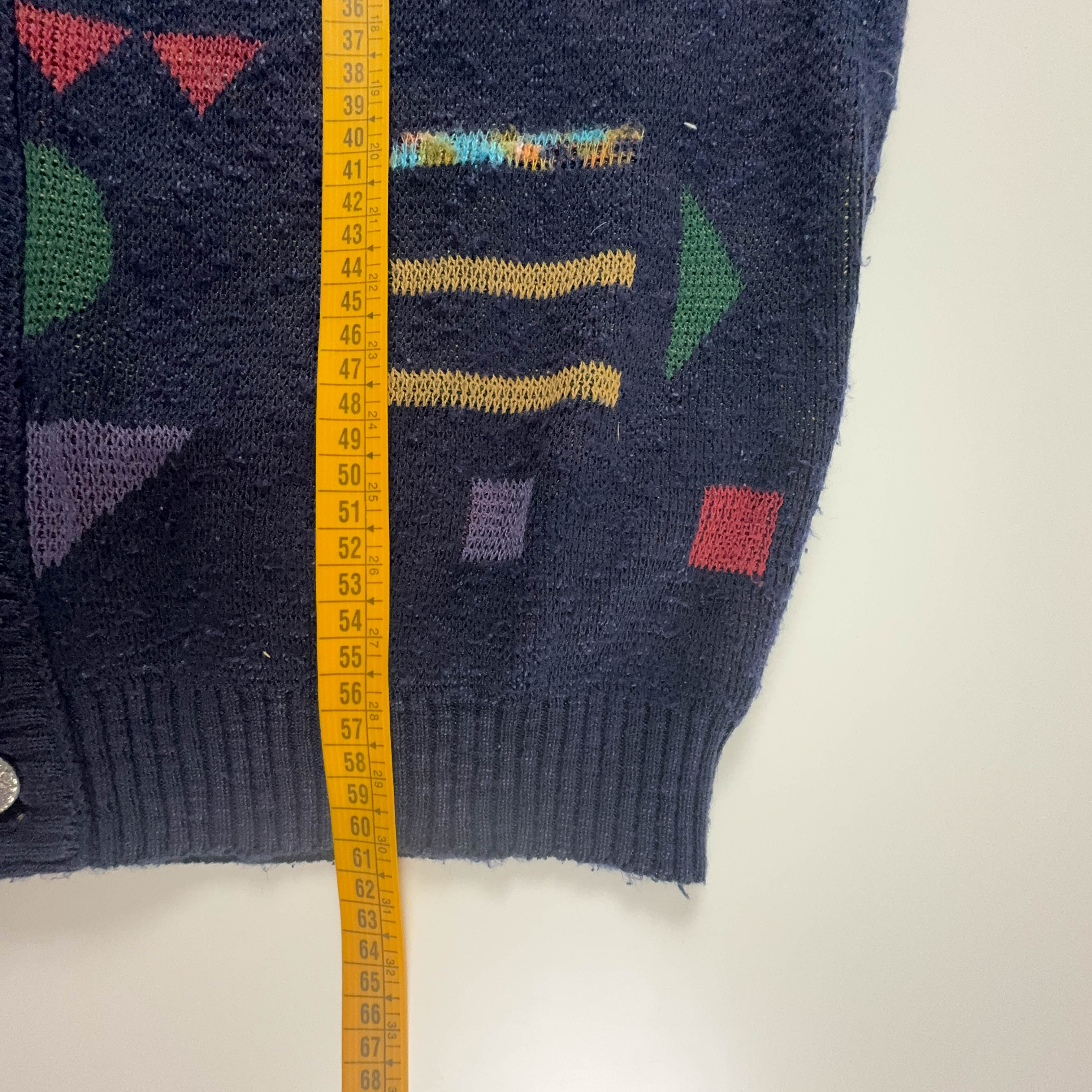 Vintage Blue Cardigan 50% Cotton Geometric Pattern with Buttons - Size M/L Men