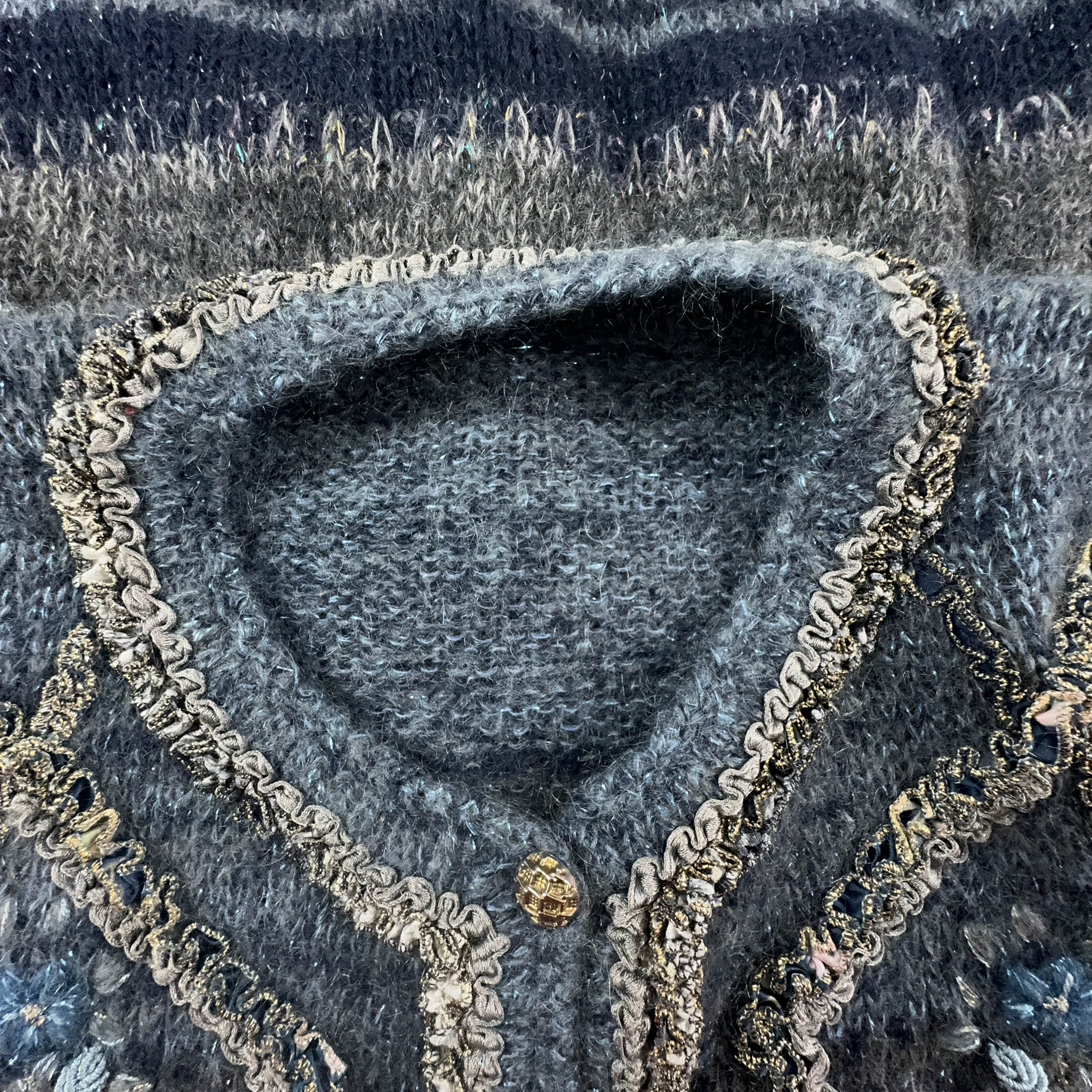 Vintage 100% Wool Handmade Blue Cardigan with Buttons - Size L/XL Women