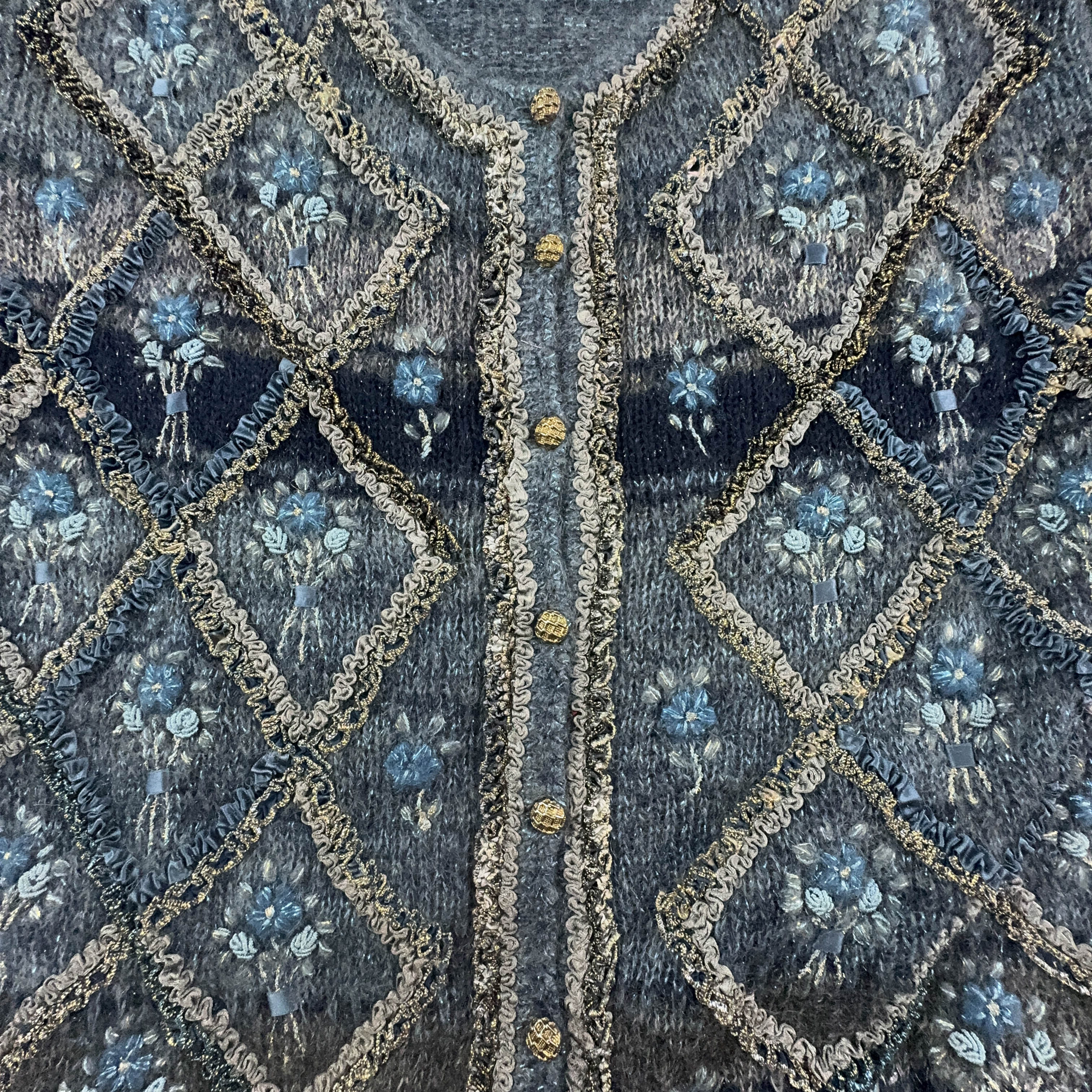 Vintage 100% Wool Handmade Blue Cardigan with Buttons - Size L/XL Women