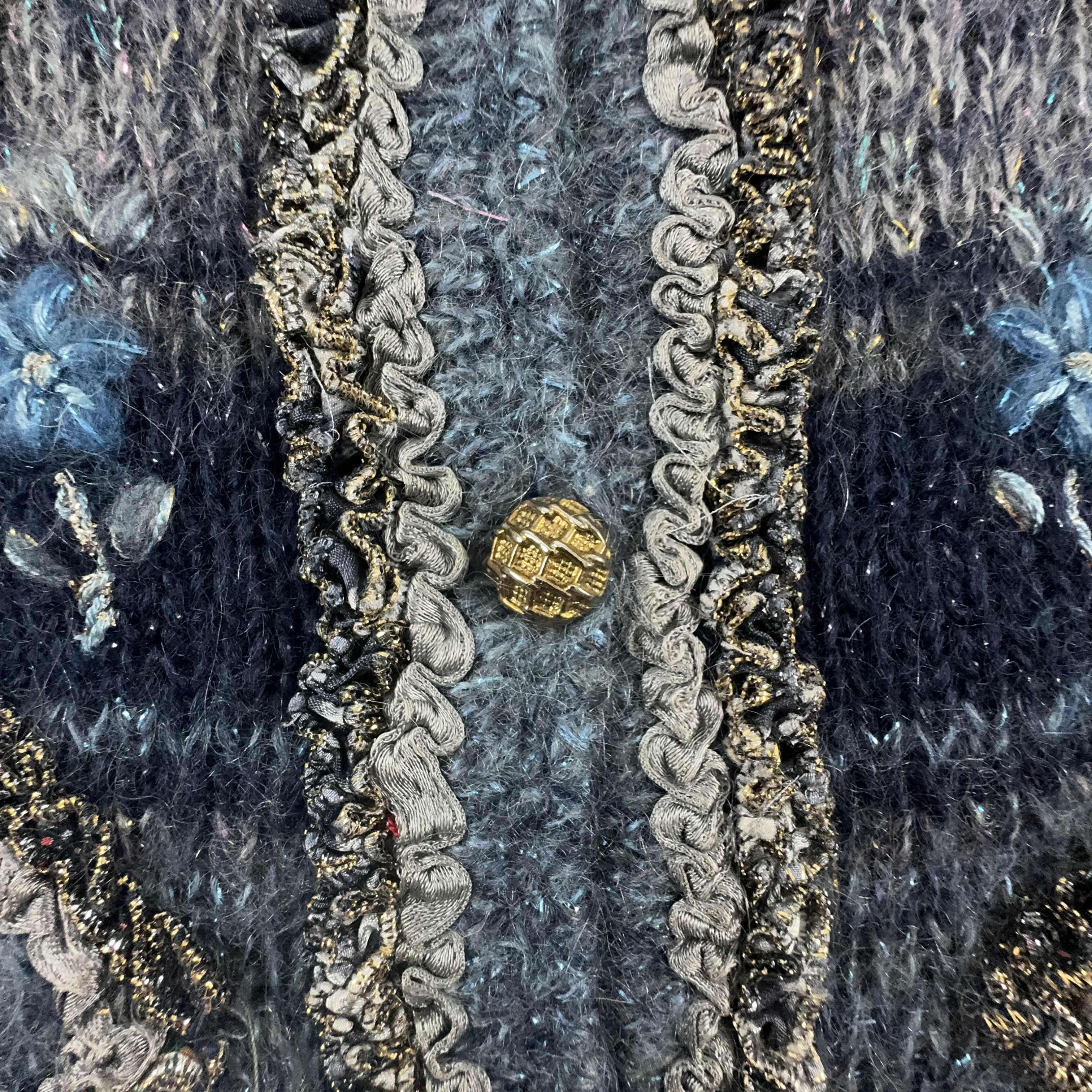 Vintage 100% Wool Handmade Blue Cardigan with Buttons - Size L/XL Women