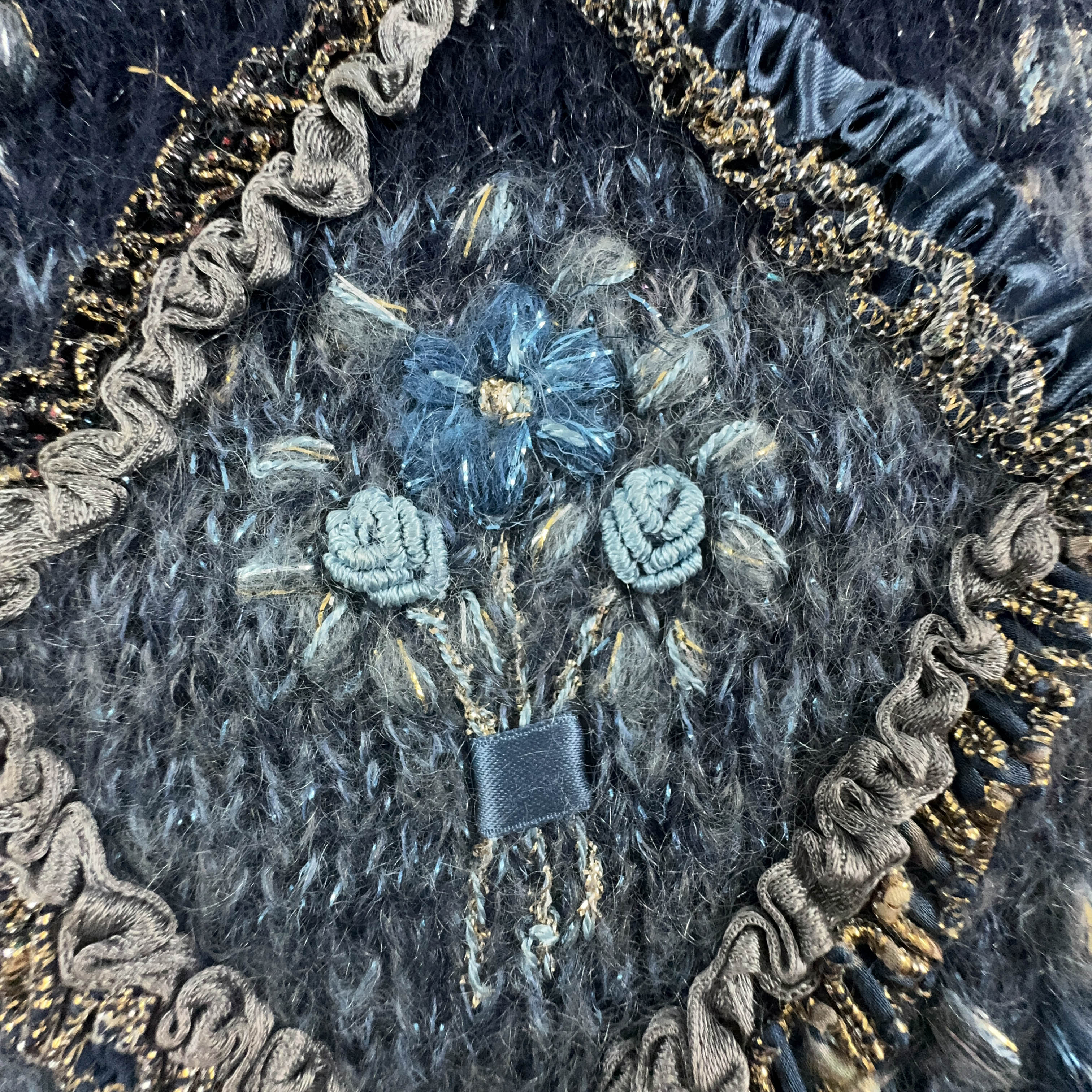 Vintage 100% Wool Handmade Blue Cardigan with Buttons - Size L/XL Women