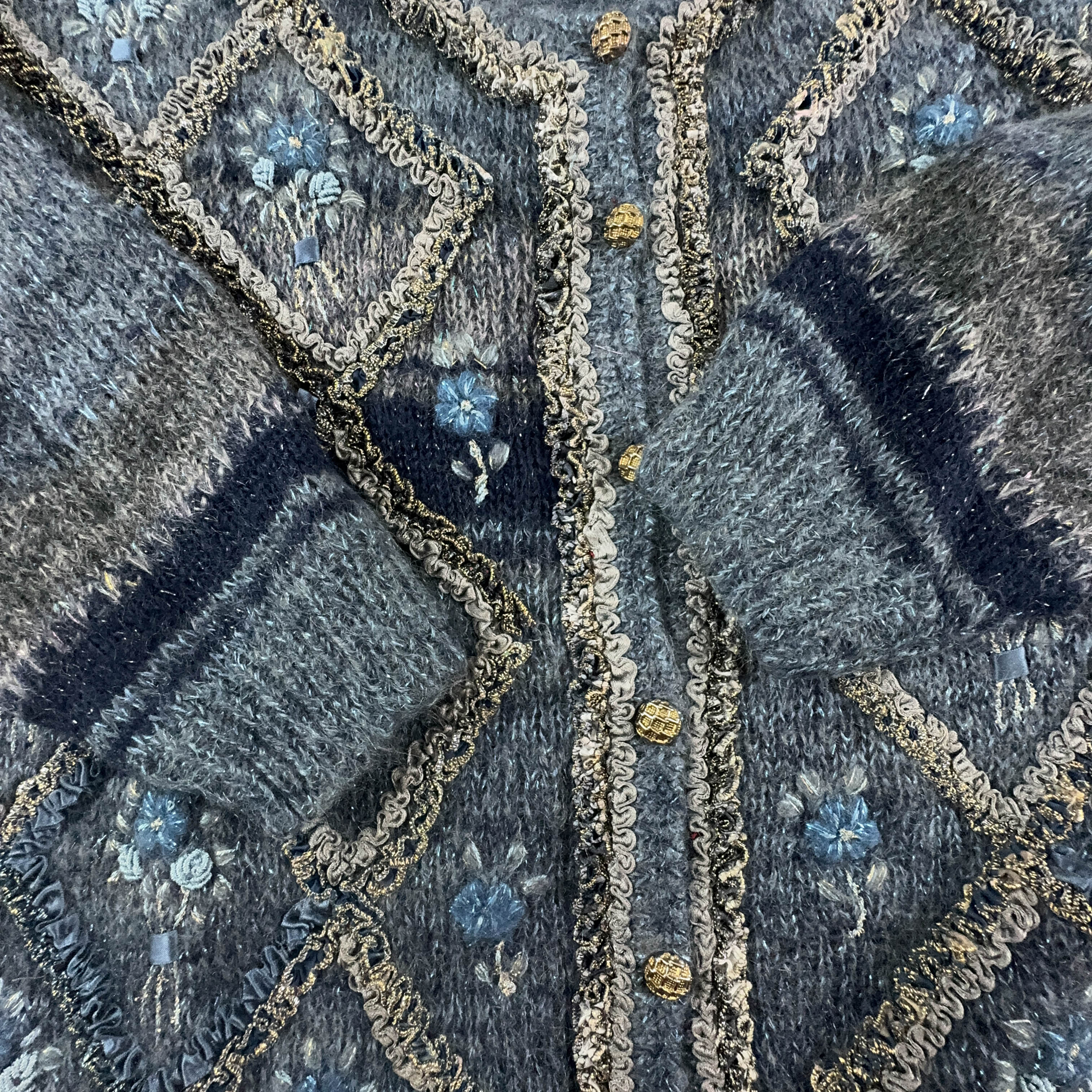 Vintage 100% Wool Handmade Blue Cardigan with Buttons - Size L/XL Women