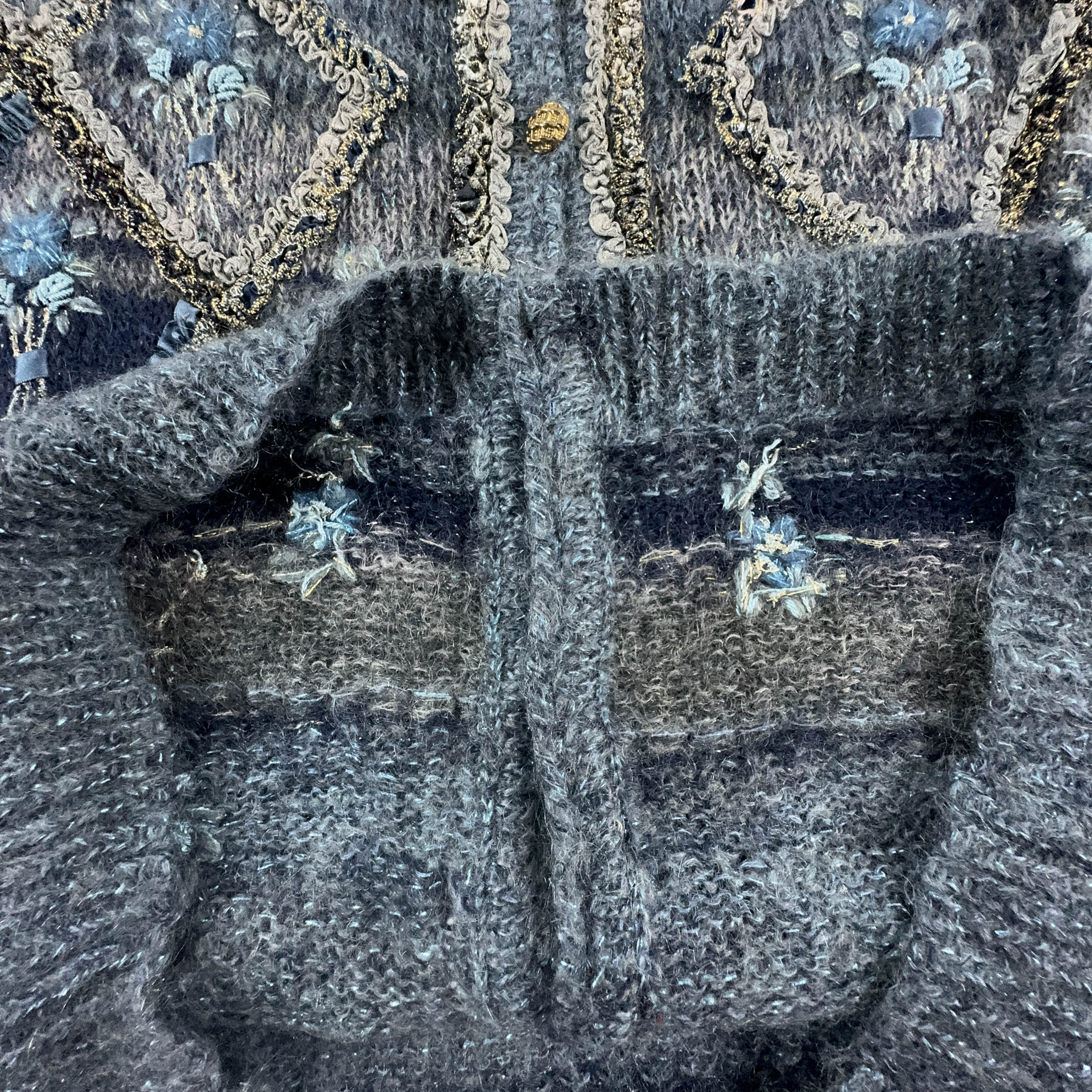 Vintage 100% Wool Handmade Blue Cardigan with Buttons - Size L/XL Women