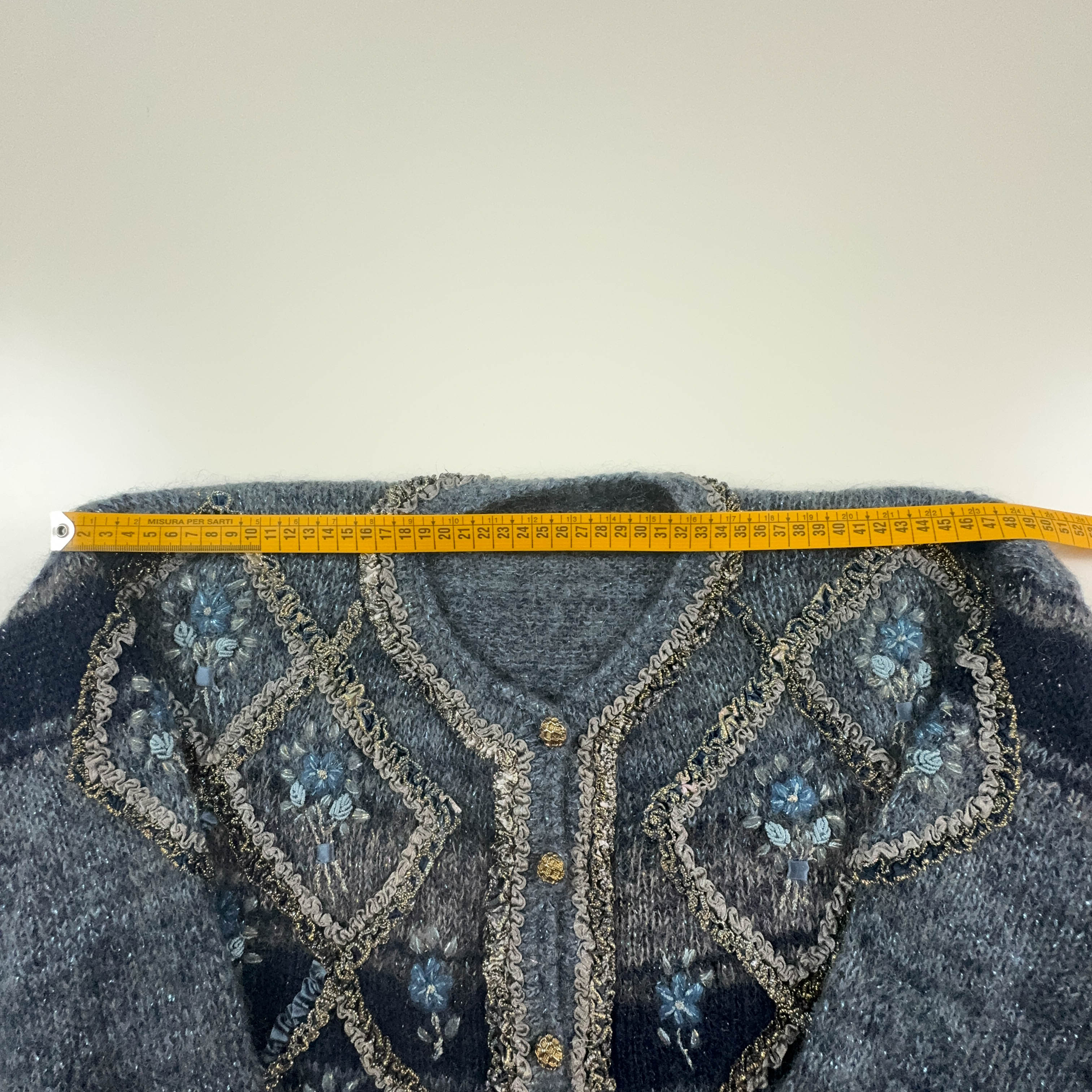 Vintage 100% Wool Handmade Blue Cardigan with Buttons - Size L/XL Women