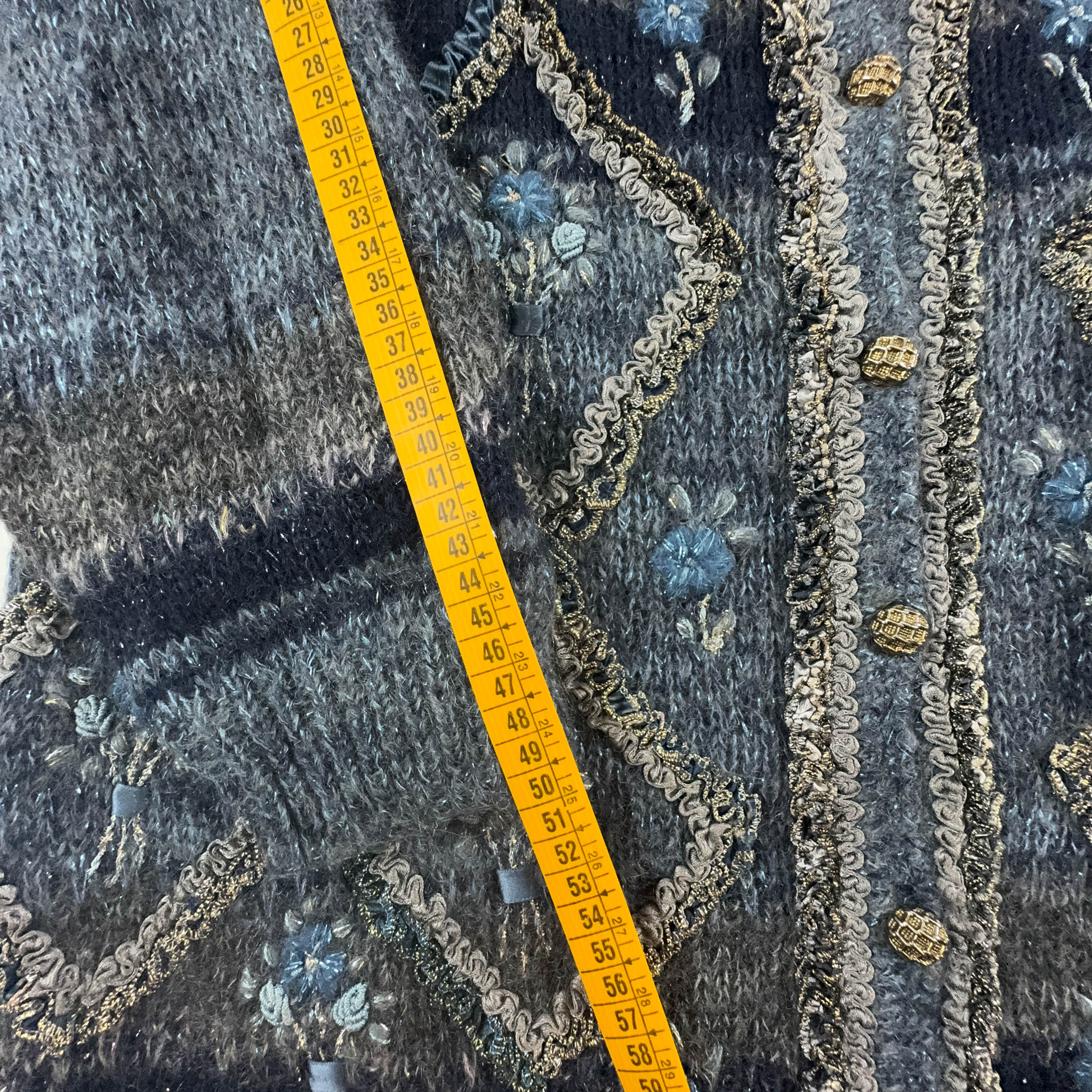 Vintage 100% Wool Handmade Blue Cardigan with Buttons - Size L/XL Women