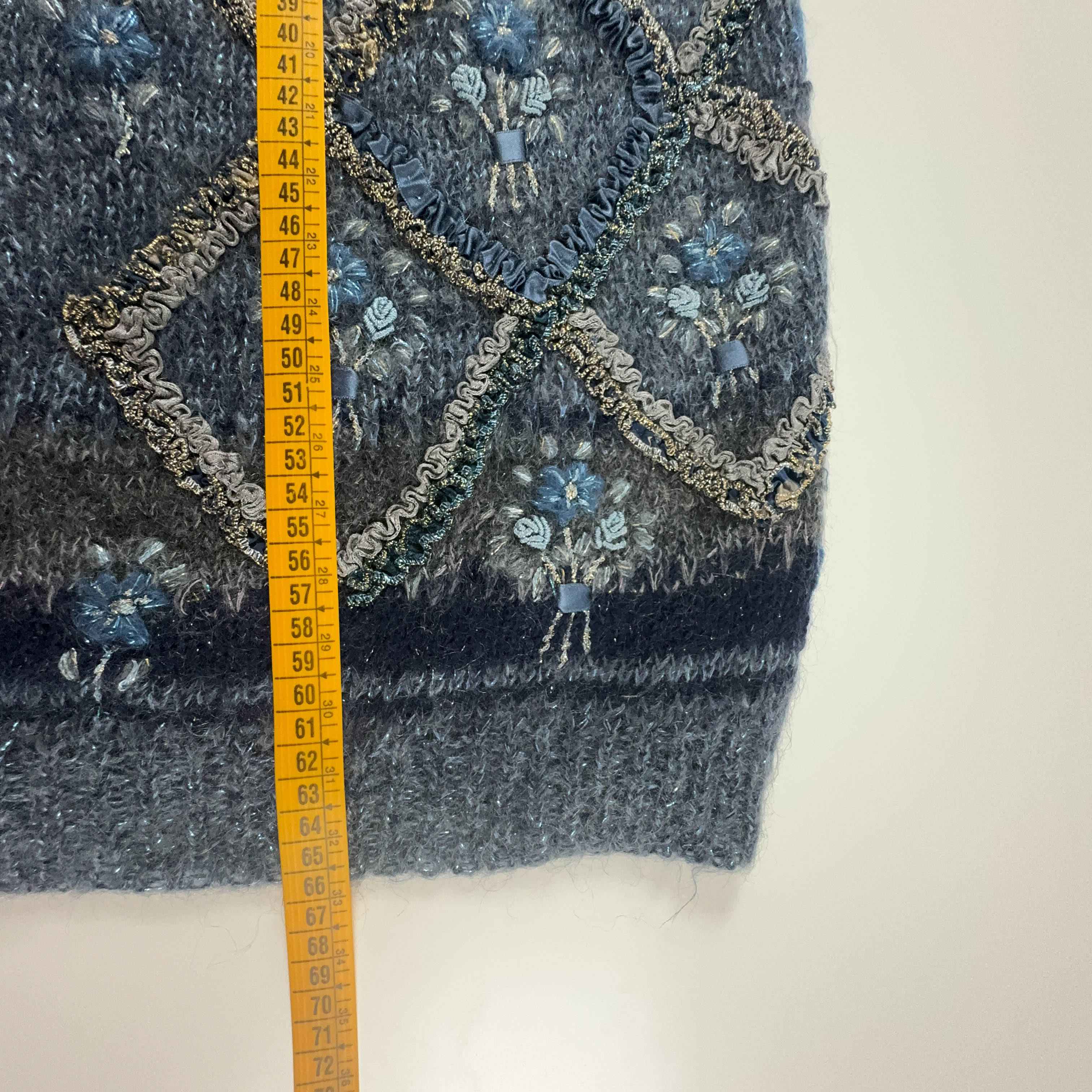 Vintage 100% Wool Handmade Blue Cardigan with Buttons - Size L/XL Women