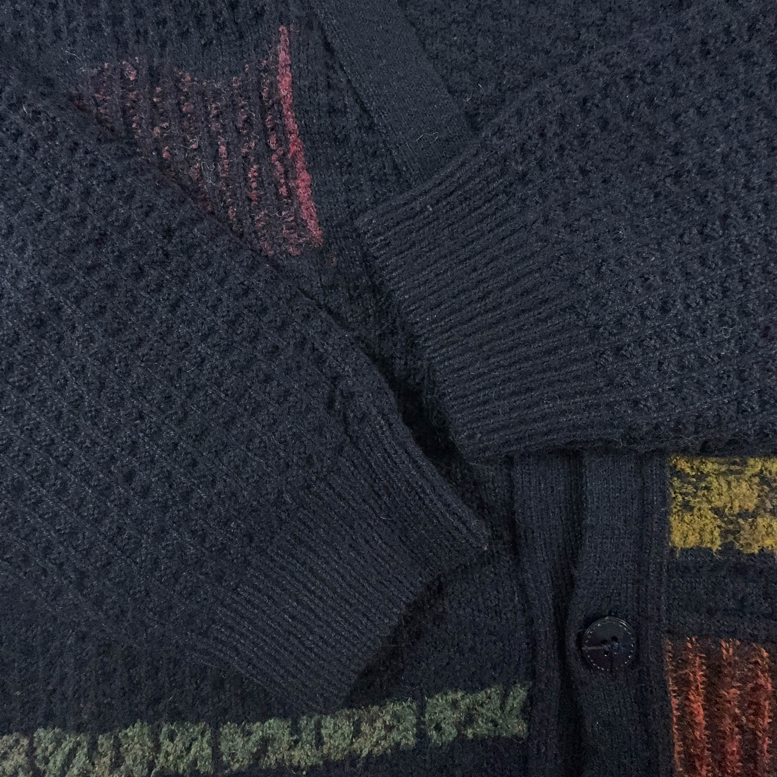 Vintage Blue Geometric Pattern Cardigan 50% Wool with Buttons - Size XL Men