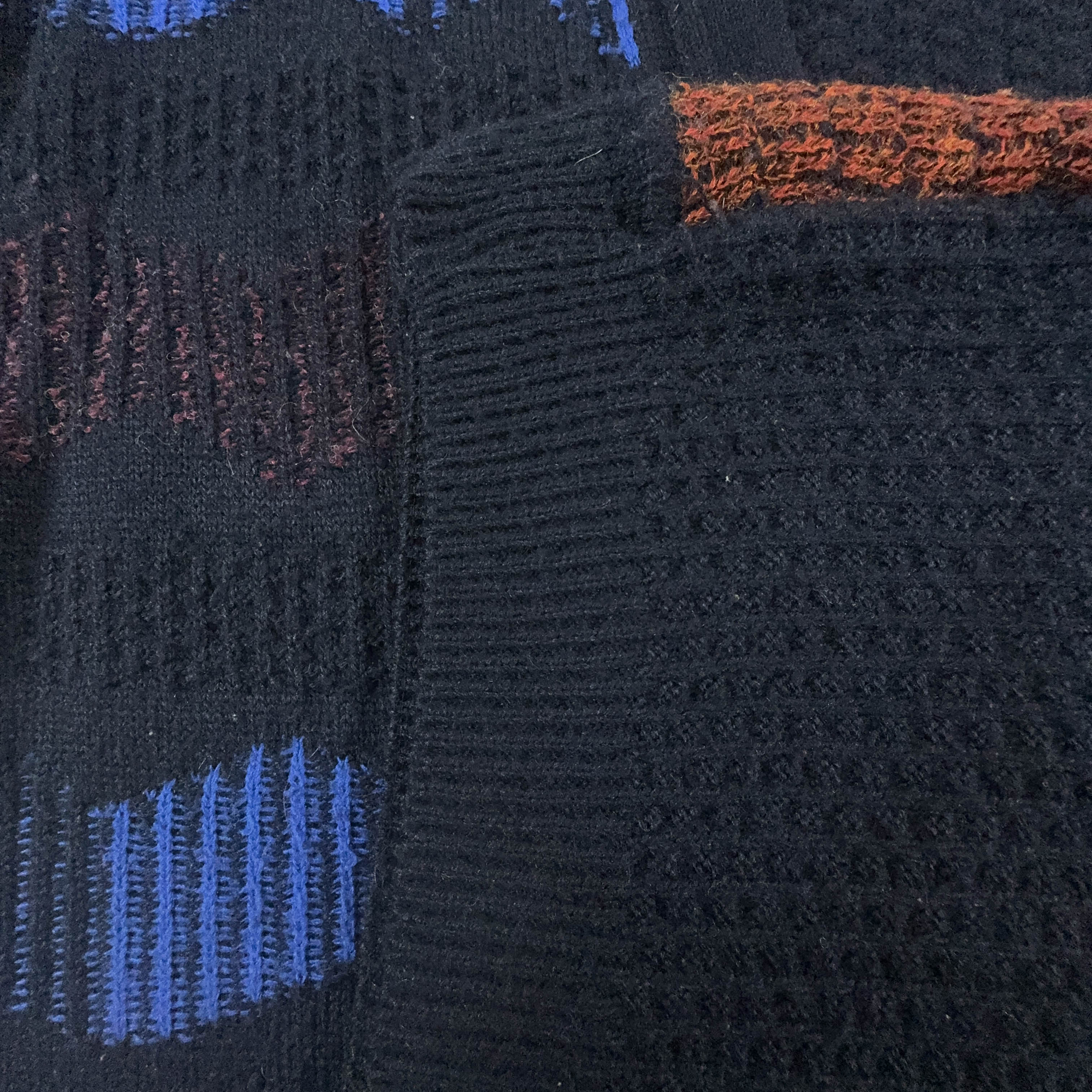 Vintage Blue Geometric Pattern Cardigan 50% Wool with Buttons - Size XL Men