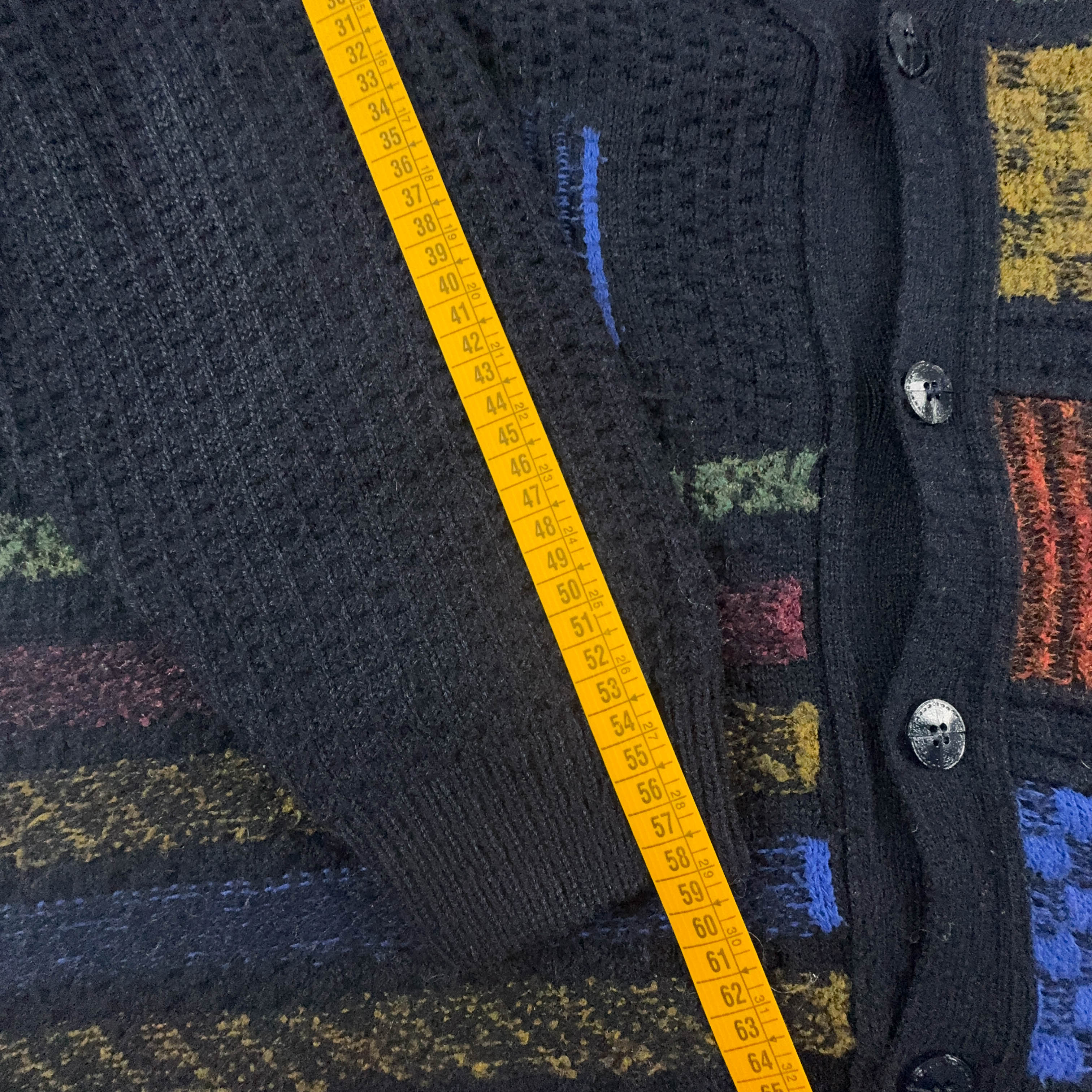 Vintage Blue Geometric Pattern Cardigan 50% Wool with Buttons - Size XL Men