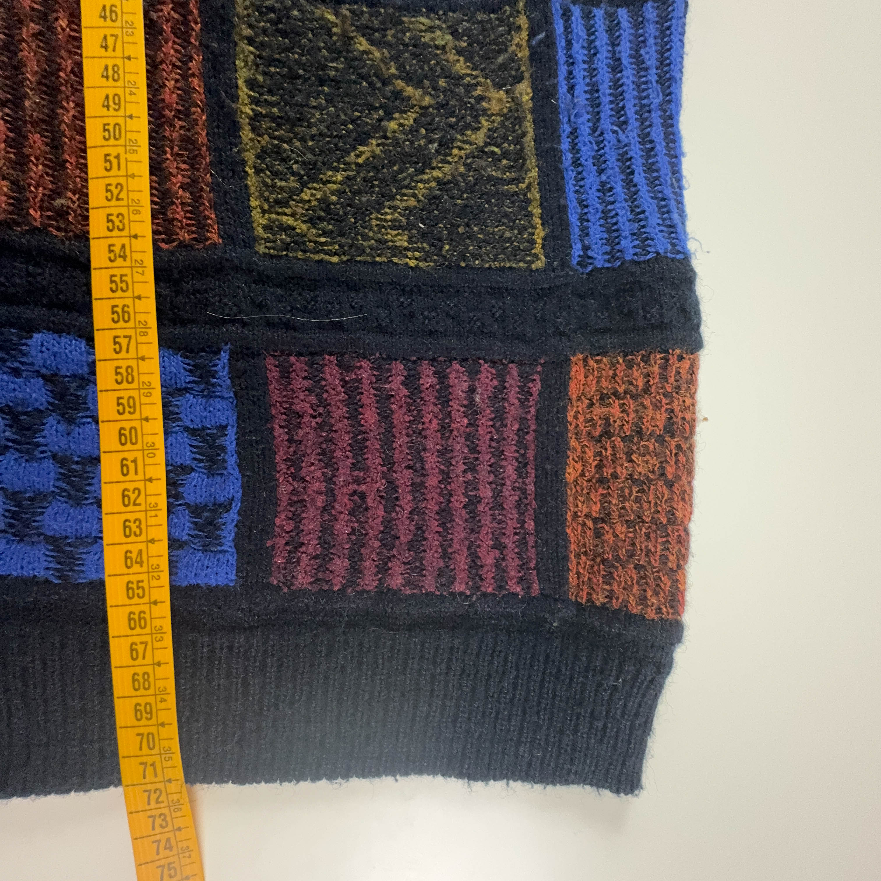 Vintage Blue Geometric Pattern Cardigan 50% Wool with Buttons - Size XL Men