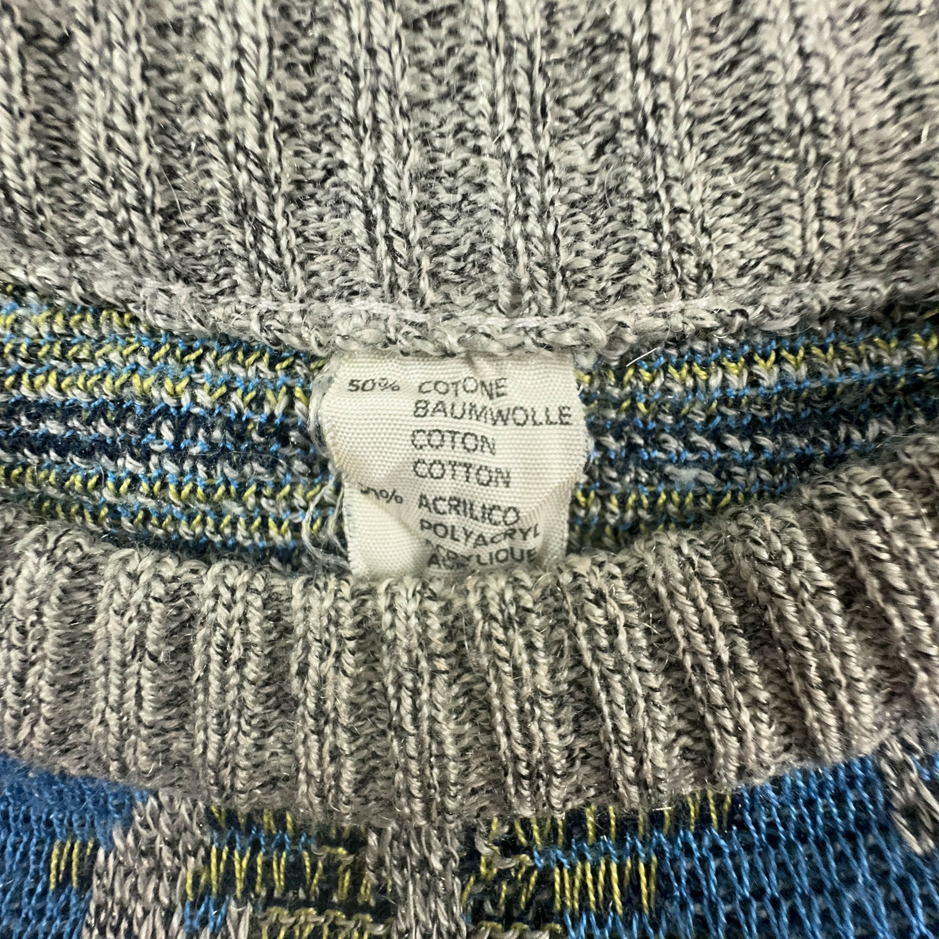 Vintage blue and green patterned crew neck sweater 50% cotton - Size 54 men