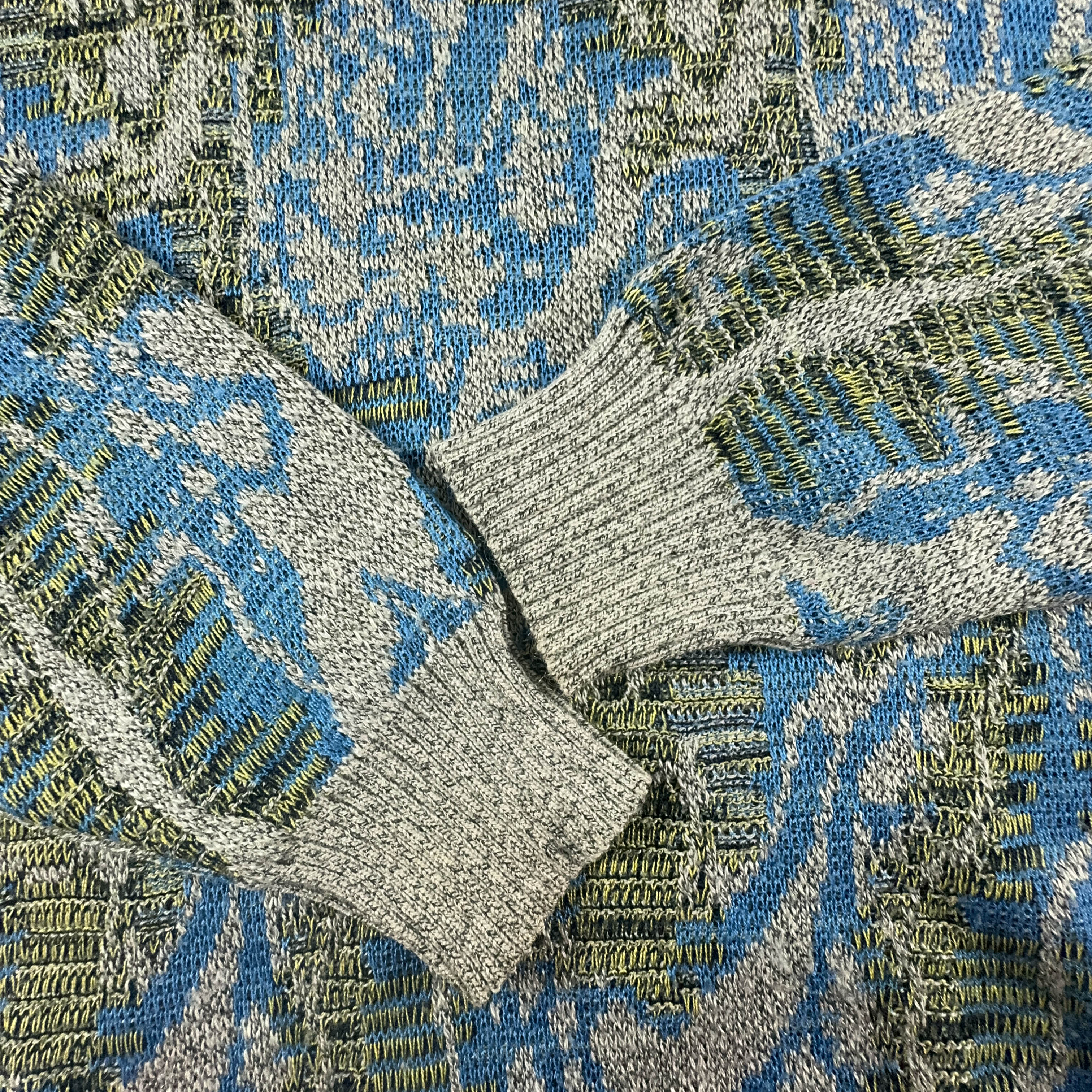 Vintage blue and green patterned crew neck sweater 50% cotton - Size 54 men