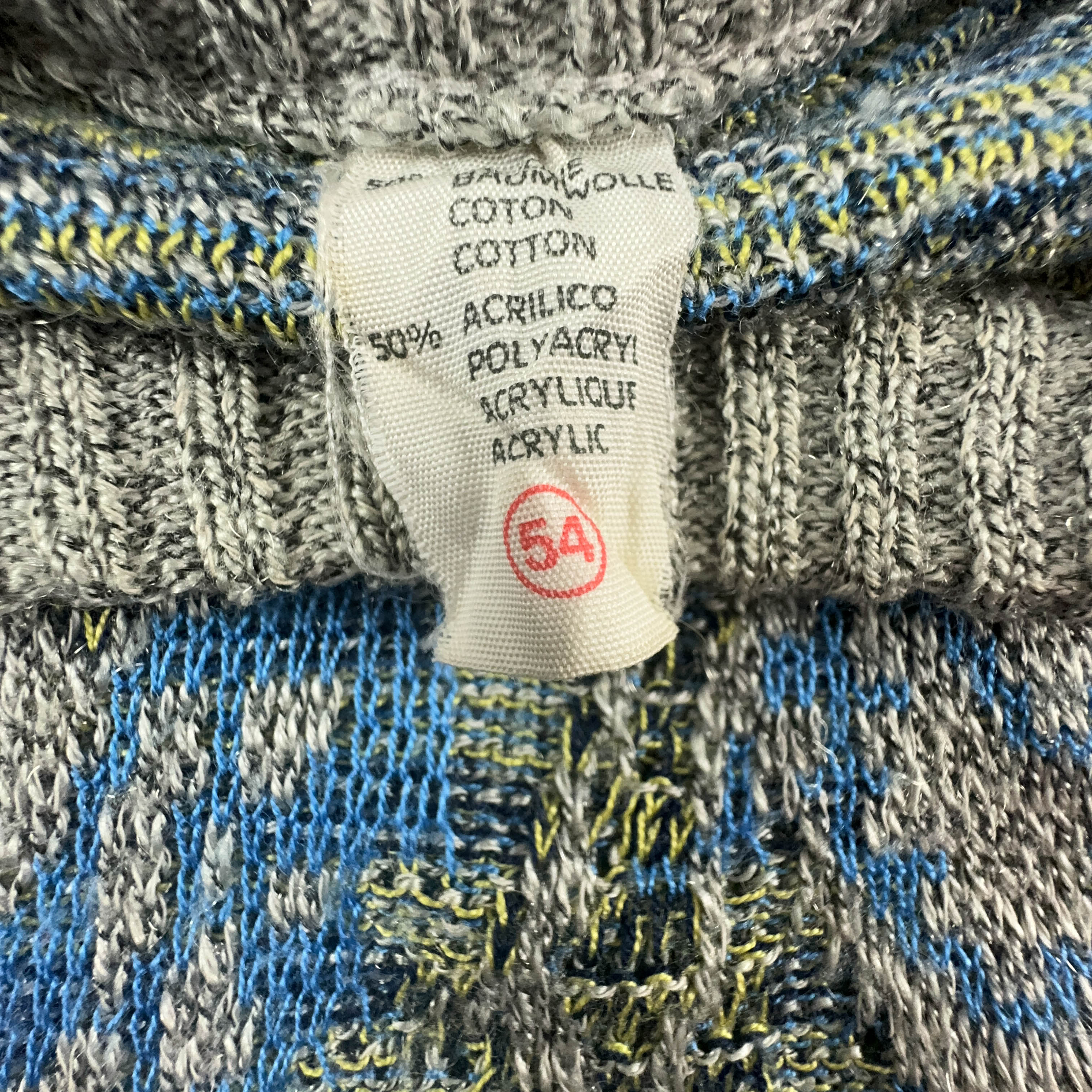 Vintage blue and green patterned crew neck sweater 50% cotton - Size 54 men