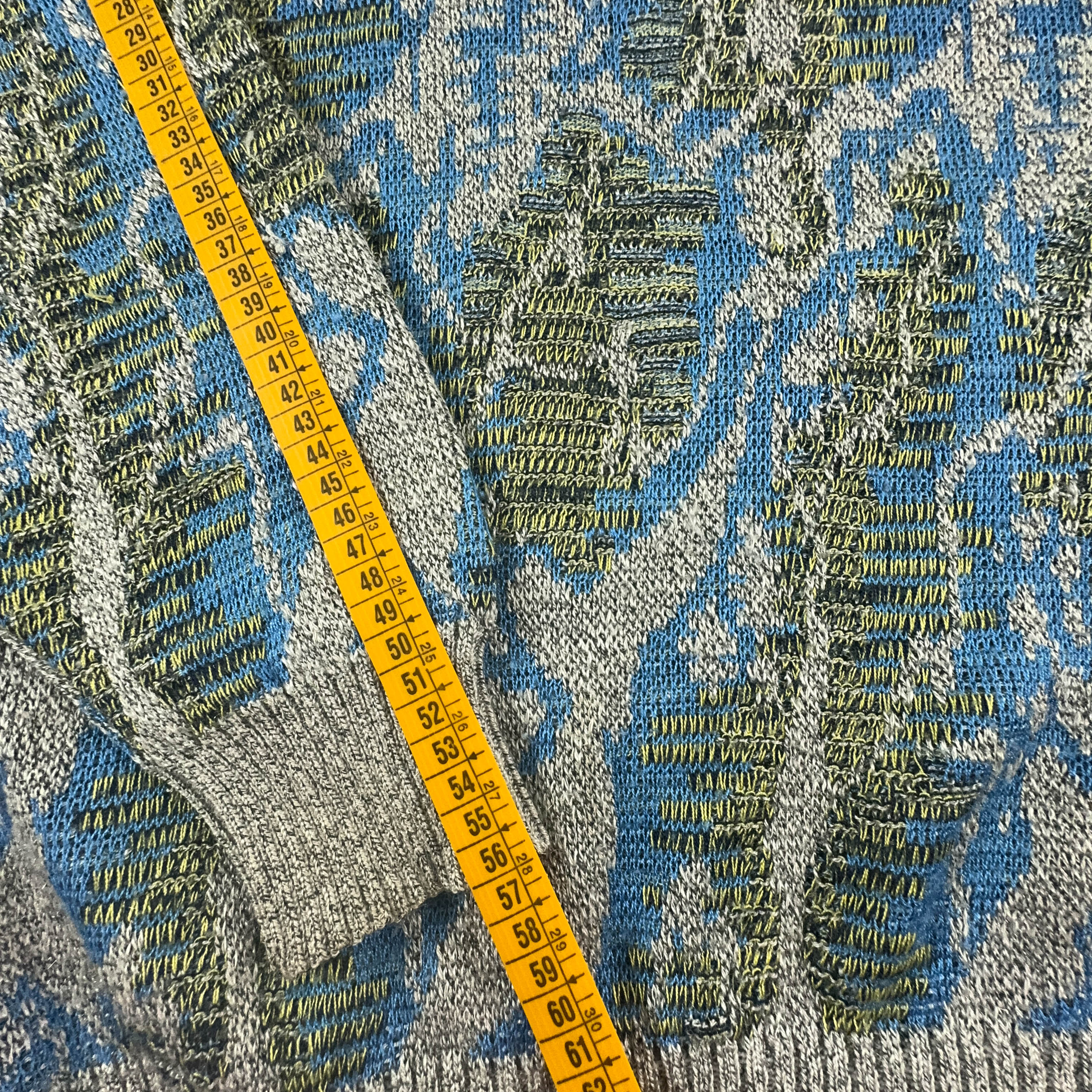 Vintage blue and green patterned crew neck sweater 50% cotton - Size 54 men