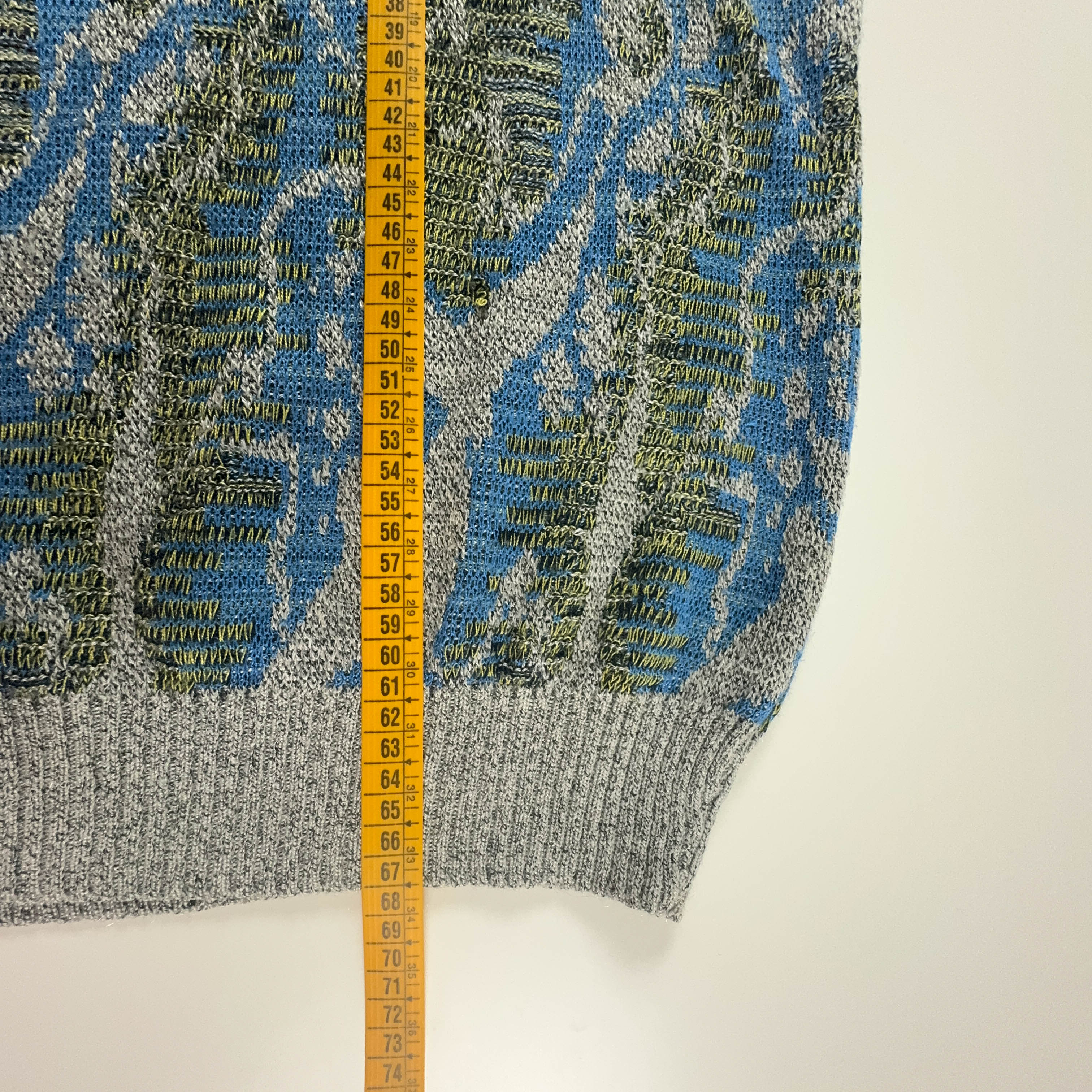 Vintage blue and green patterned crew neck sweater 50% cotton - Size 54 men