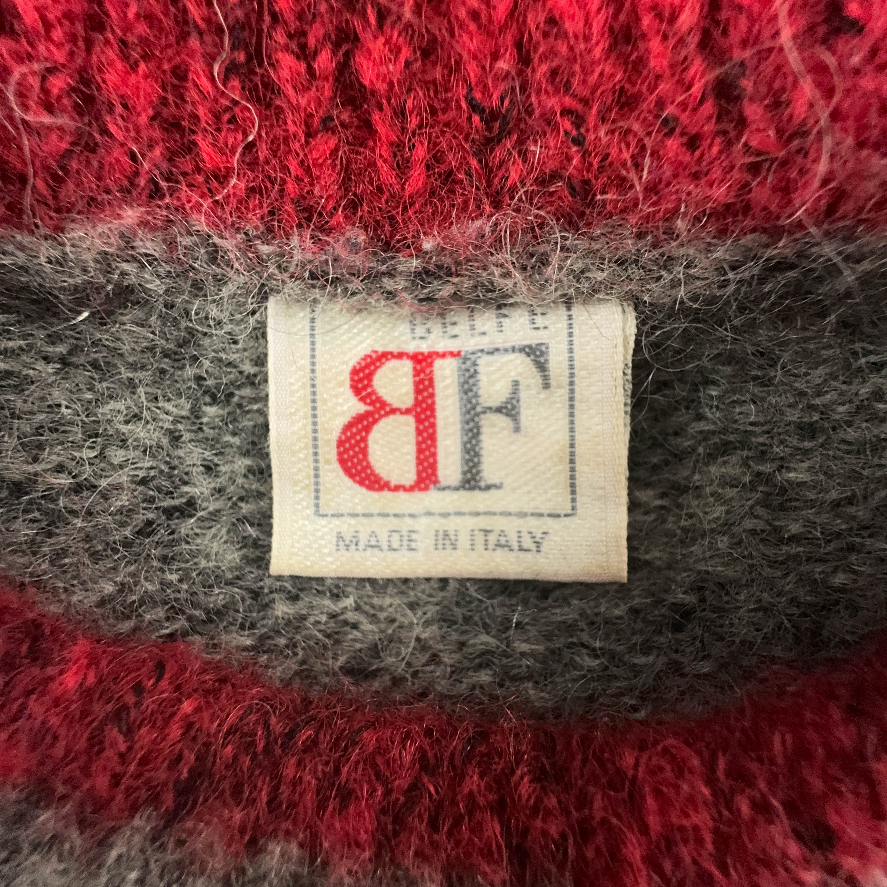 Belfe Vintage 90% wool and mohair grey with green stripes crew neck sweater - Size L men