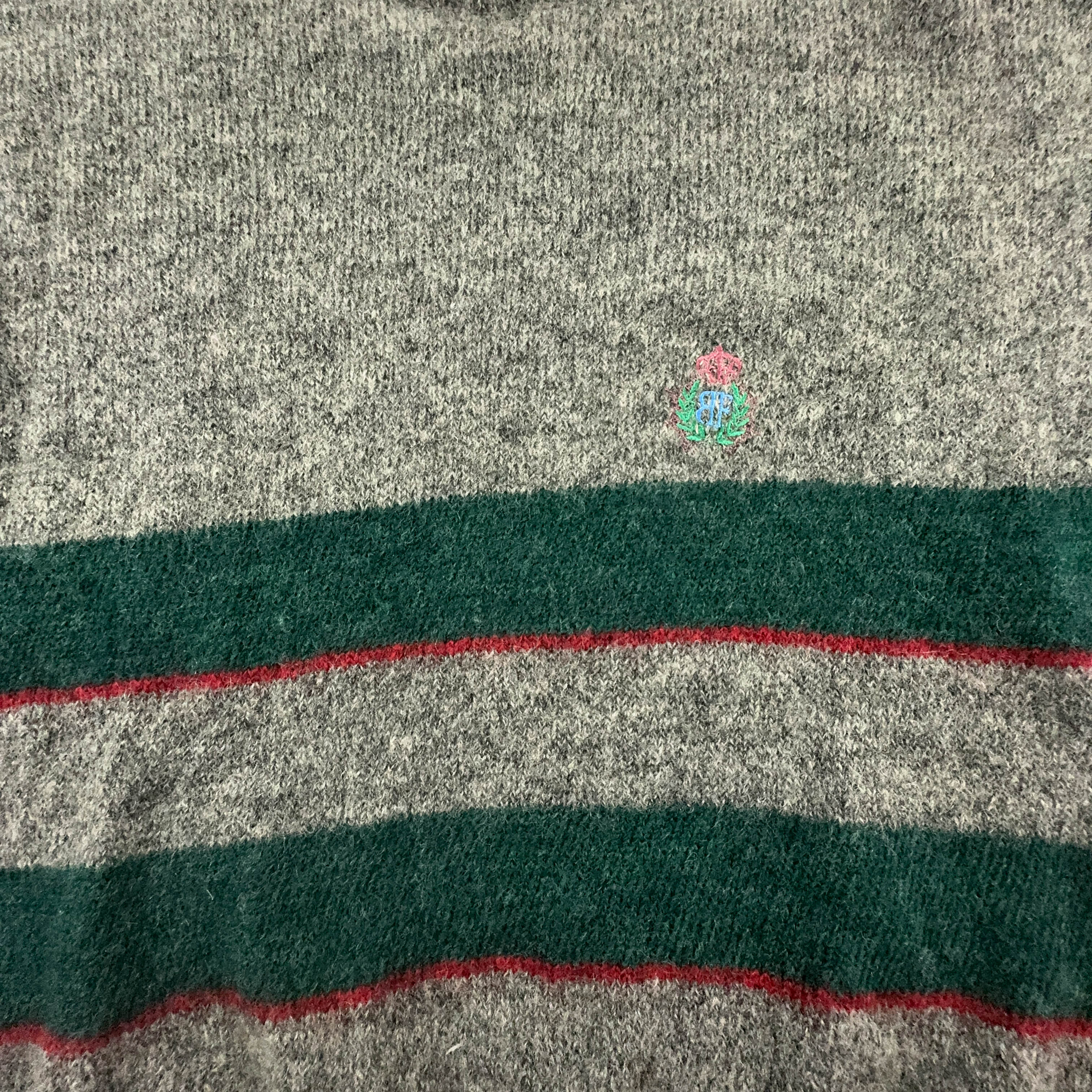 Belfe Vintage 90% wool and mohair grey with green stripes crew neck sweater - Size L men