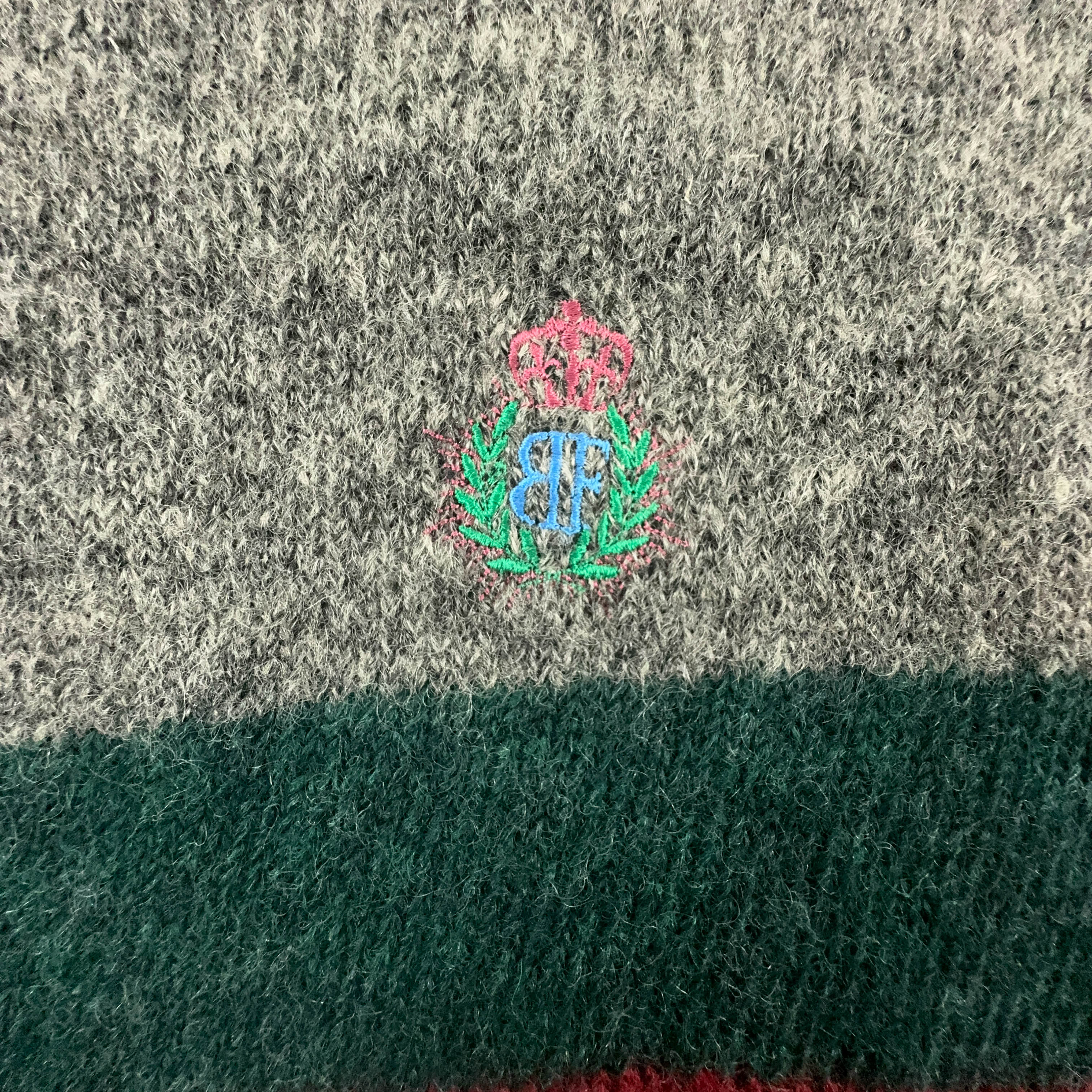 Belfe Vintage 90% wool and mohair grey with green stripes crew neck sweater - Size L men
