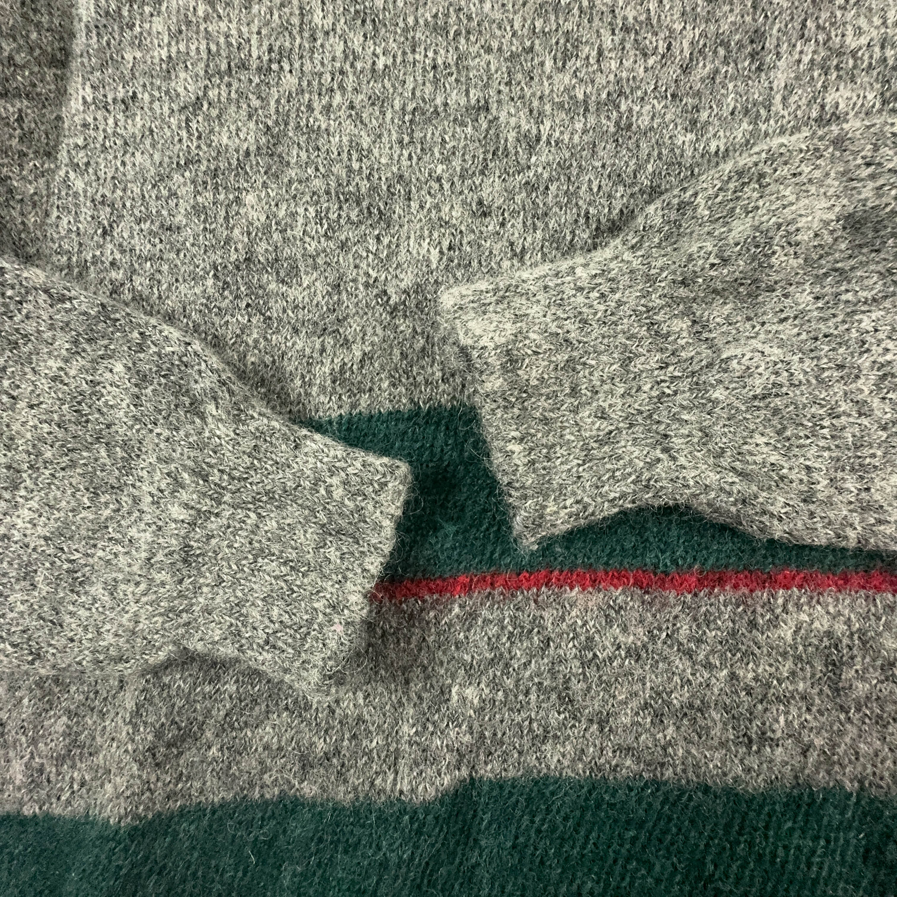 Belfe Vintage 90% wool and mohair grey with green stripes crew neck sweater - Size L men