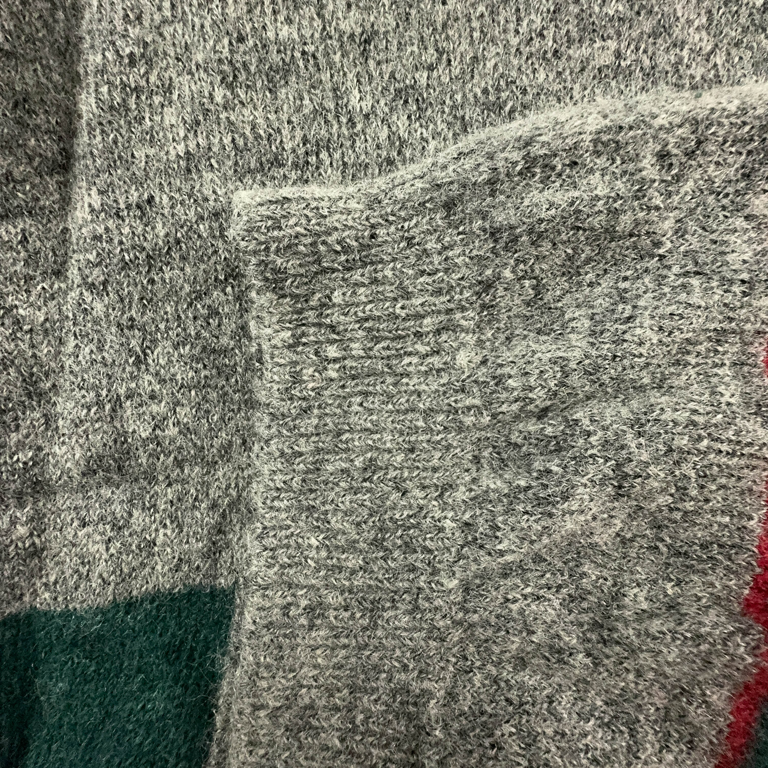 Belfe Vintage 90% wool and mohair grey with green stripes crew neck sweater - Size L men