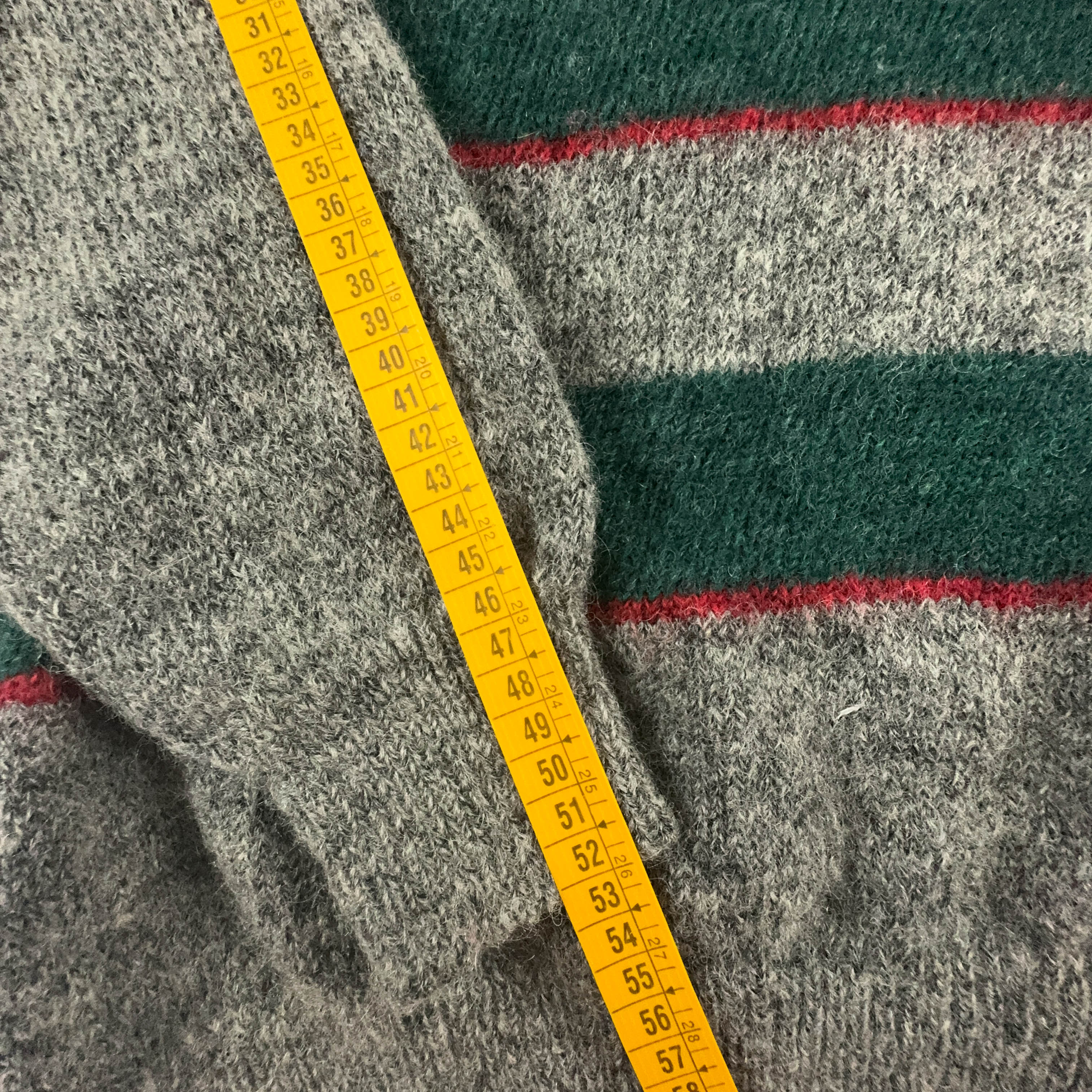 Belfe Vintage 90% wool and mohair grey with green stripes crew neck sweater - Size L men