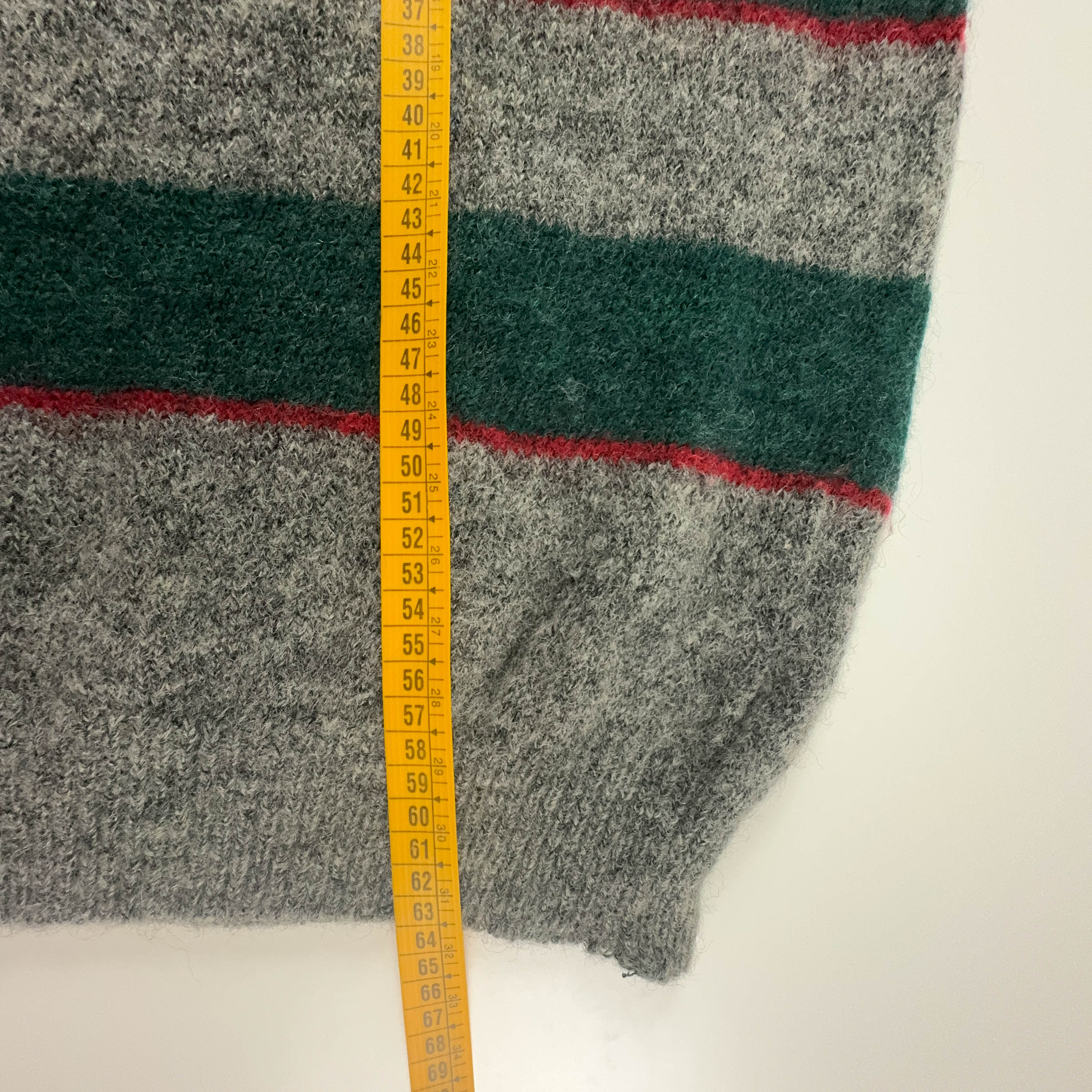 Belfe Vintage 90% wool and mohair grey with green stripes crew neck sweater - Size L men