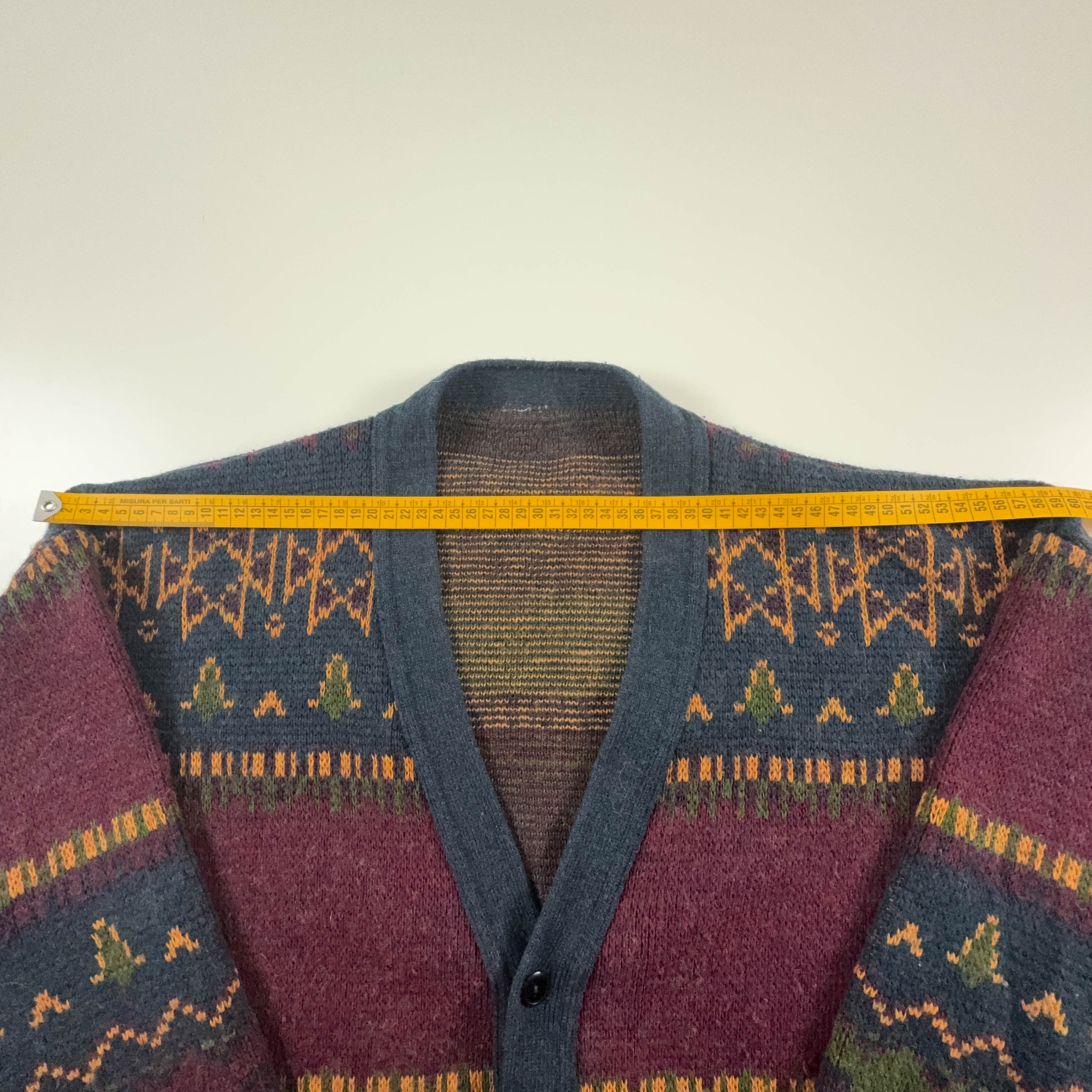 Vintage Cardigan Wool Blend Burgundy Geometric Pattern with Buttons - Size L/XL Men