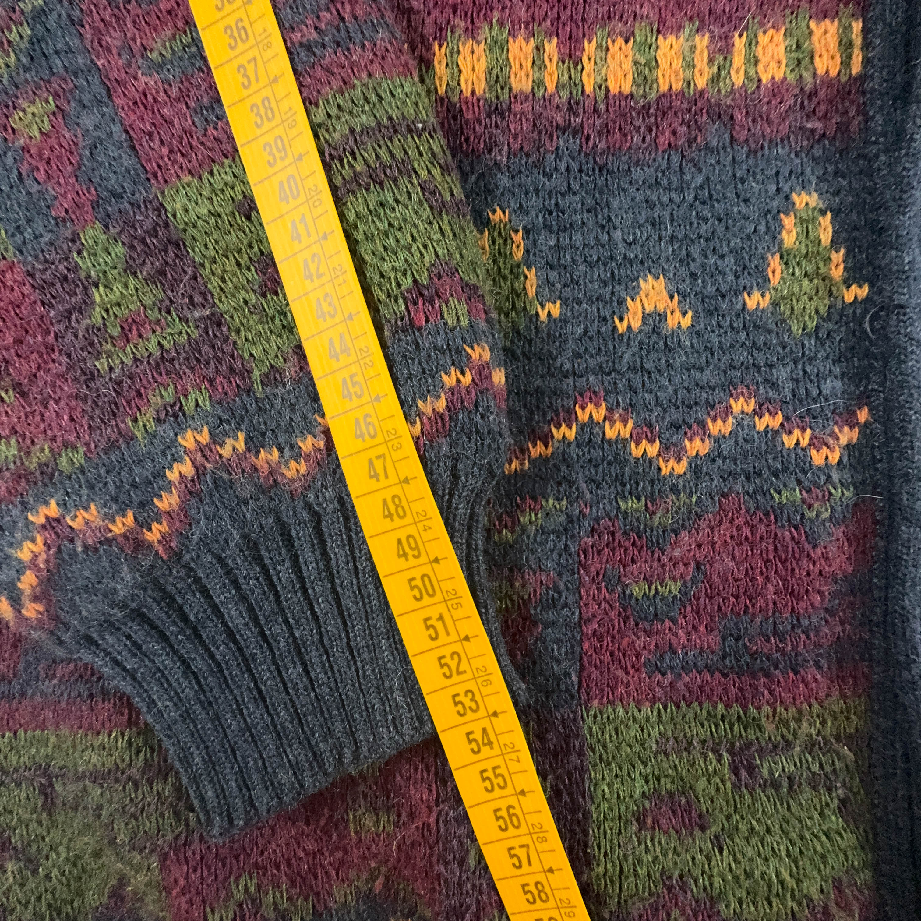 Vintage Cardigan Wool Blend Burgundy Geometric Pattern with Buttons - Size L/XL Men