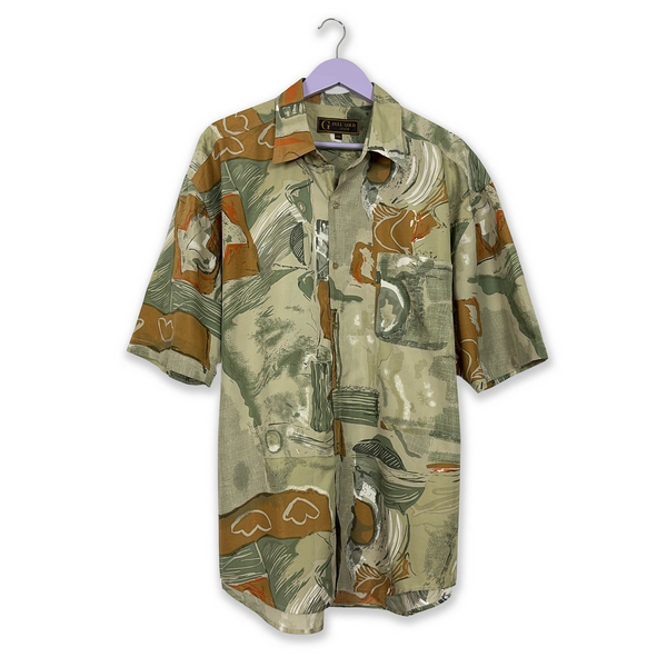 Vintage Shirt with Multicolored Abstract Pattern and Short Sleeves - Size XXL Men