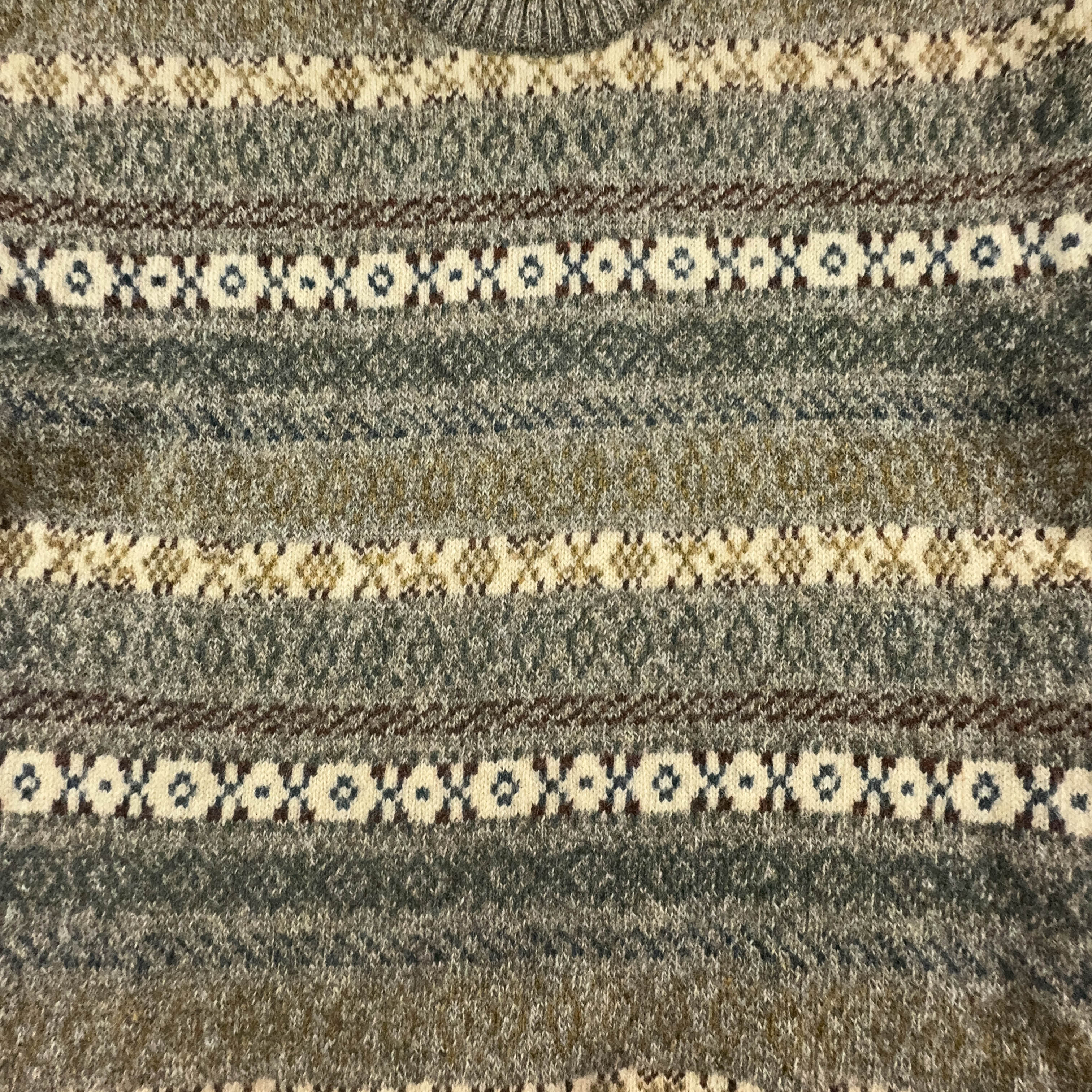 Vintage 100% wool grey geometric pattern crew neck sweater - Size L men