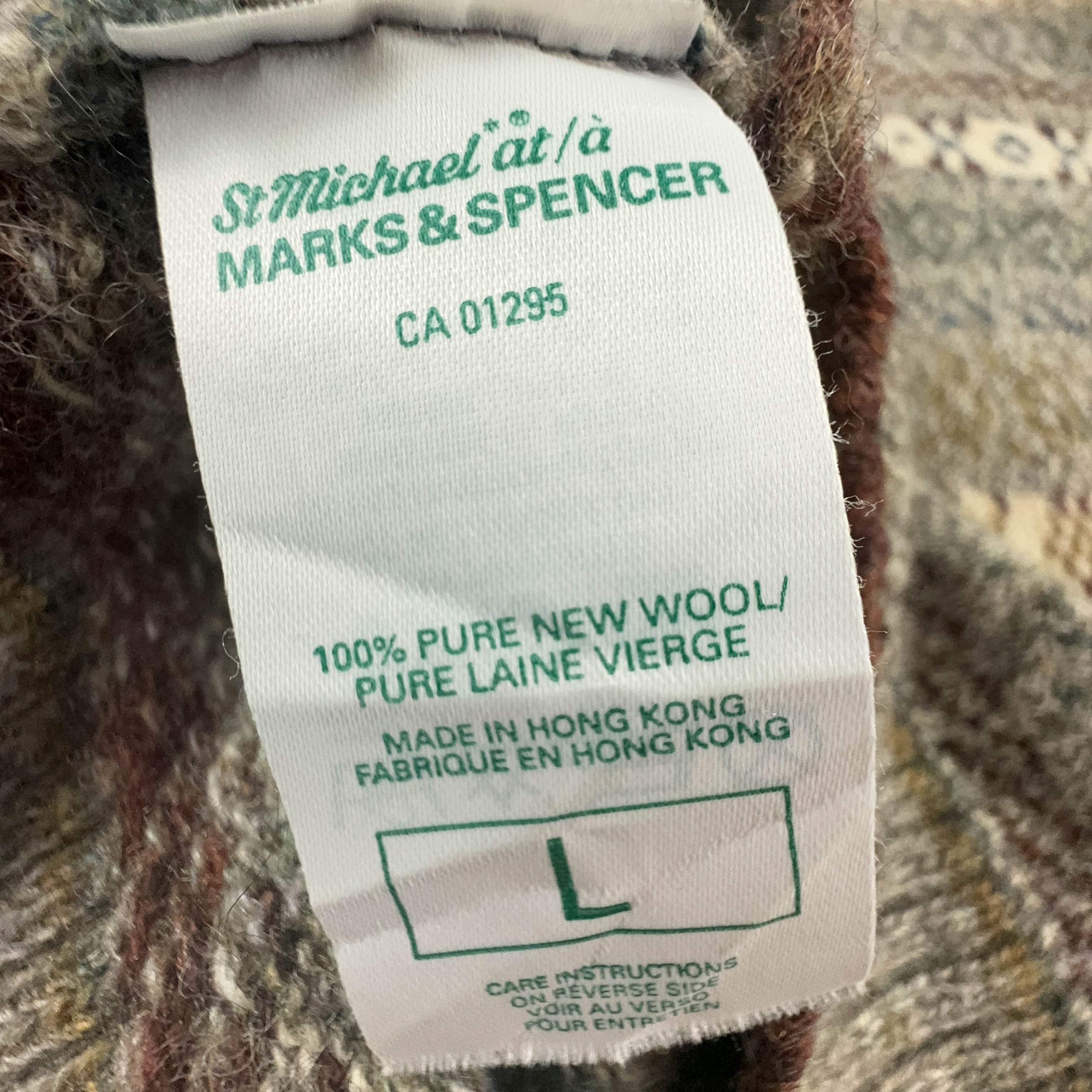 Vintage 100% wool grey geometric pattern crew neck sweater - Size L men